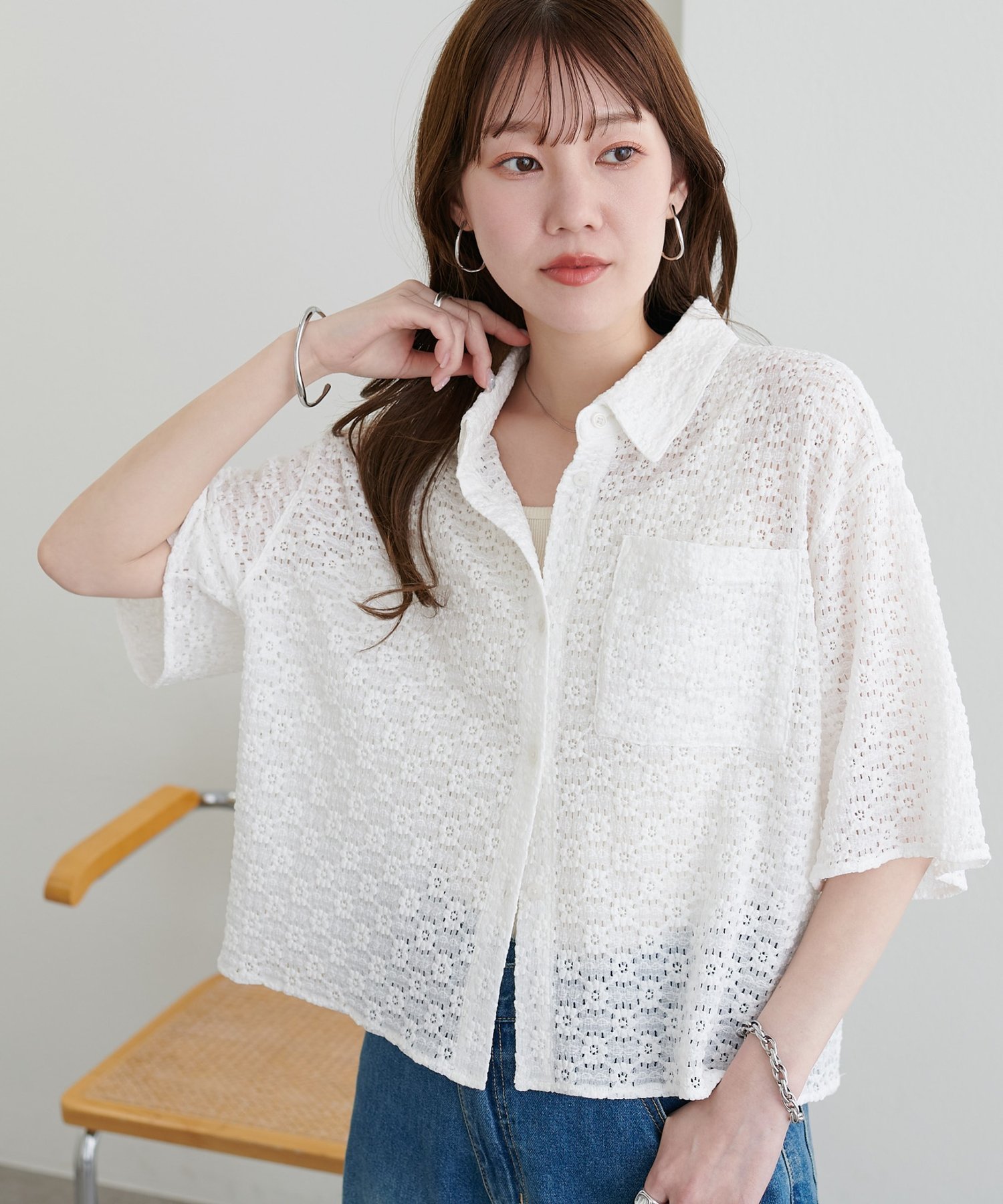 Discoat レース衿付きシャツ ディスコート トップス カットソー・Tシャツ ホワイト ブラック【送料無料】