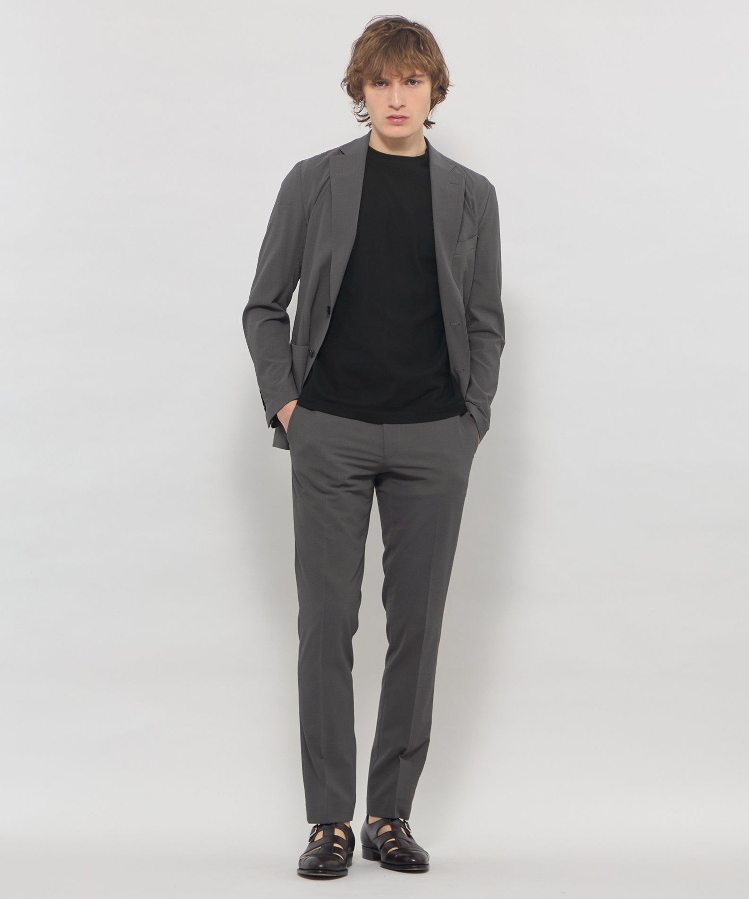 【WEB・一部店舗限定】【BREASY JACKET】ストレッチサッカーセットアップパンツ マッキントッシュ ロンドン パンツ その他のパンツ グレー ブラック