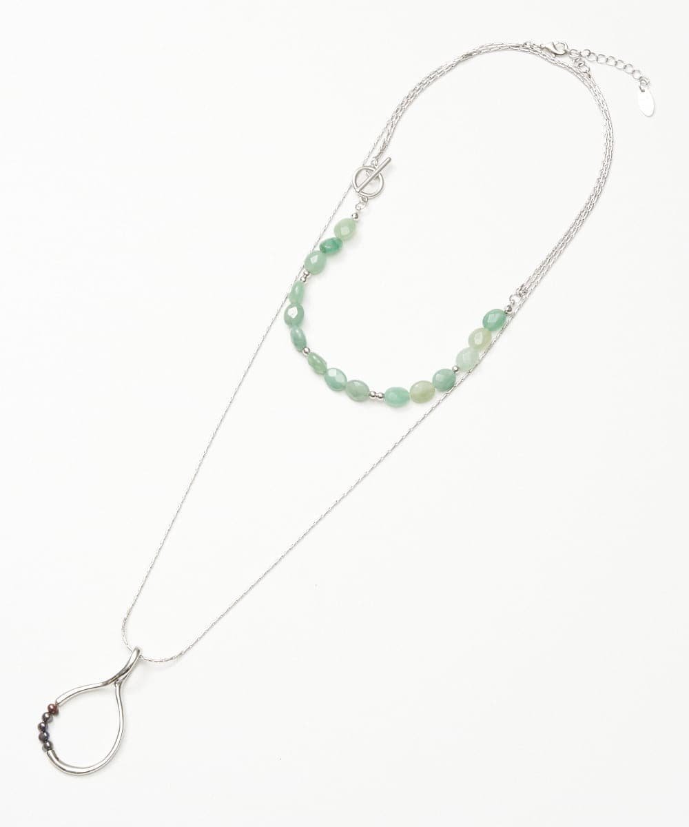 【SALE／60%OFF】GEORGES RECH [日本製]ストーン*淡水パール2連ネックレス ジョルジュ・レッシュ アクセサリー・腕時計 ネックレス グリーン オレンジ【送料無料】