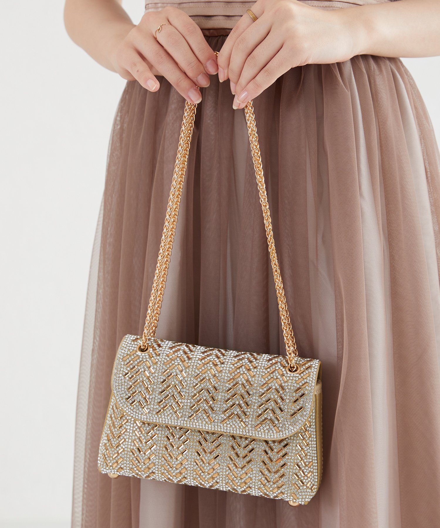 MISCH MASCH ラインストーンチェーンバッグ ミッシュマッシュ バッグ ハンドバッグ シルバー ゴールド..