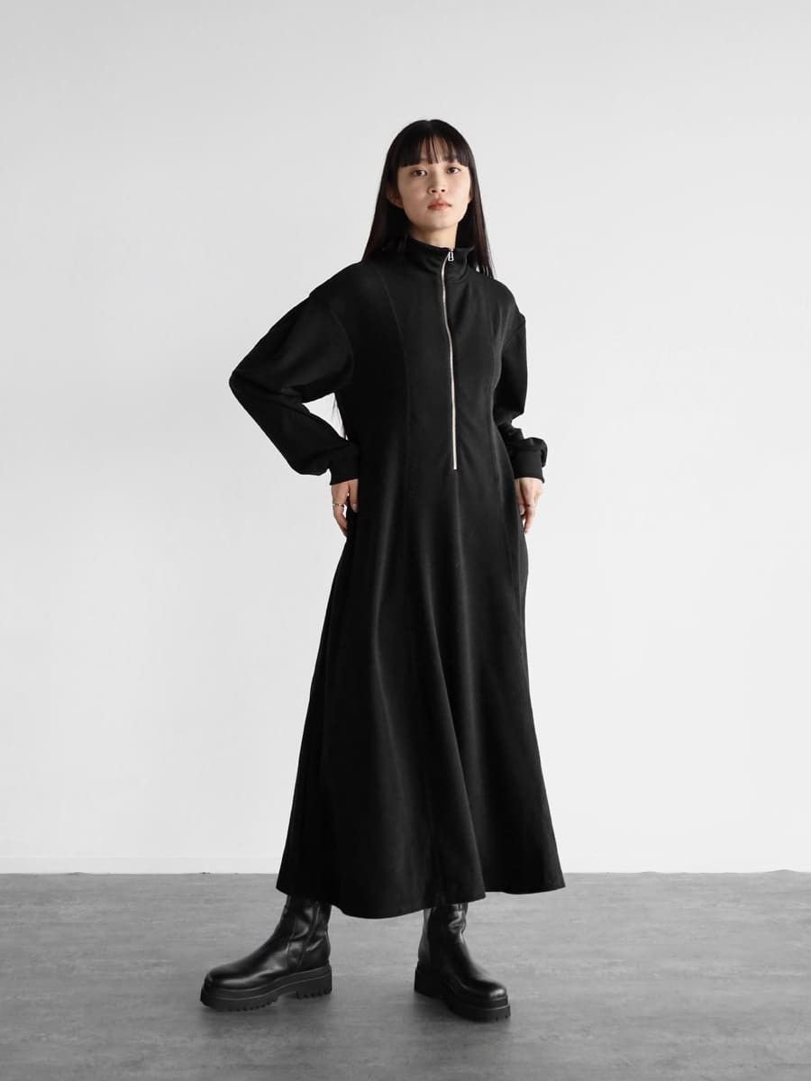 【SALE／28%OFF】LASUD ハーフジップフレアカットワンピース ラシュッド ワンピース・ドレス ワンピース ブラック カーキ【送料無料】のサムネイル