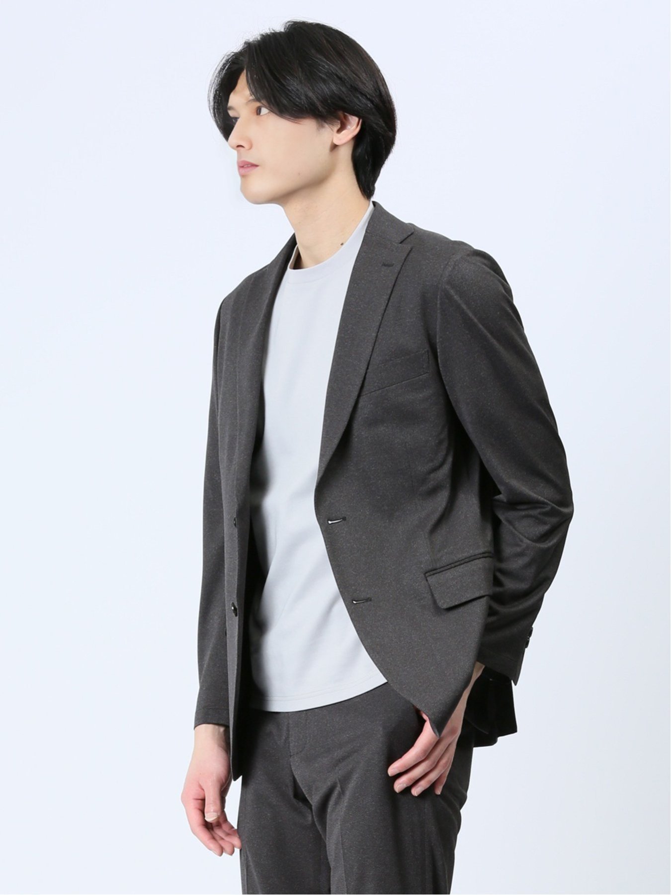 【SALE／47%OFF】m.f.editorial デニム調 スリムフィット 2ボタンジャケット 黒(セットアップ可能) タカキュー スーツ・フォーマル スーツジャケット ブラック【送料無料】