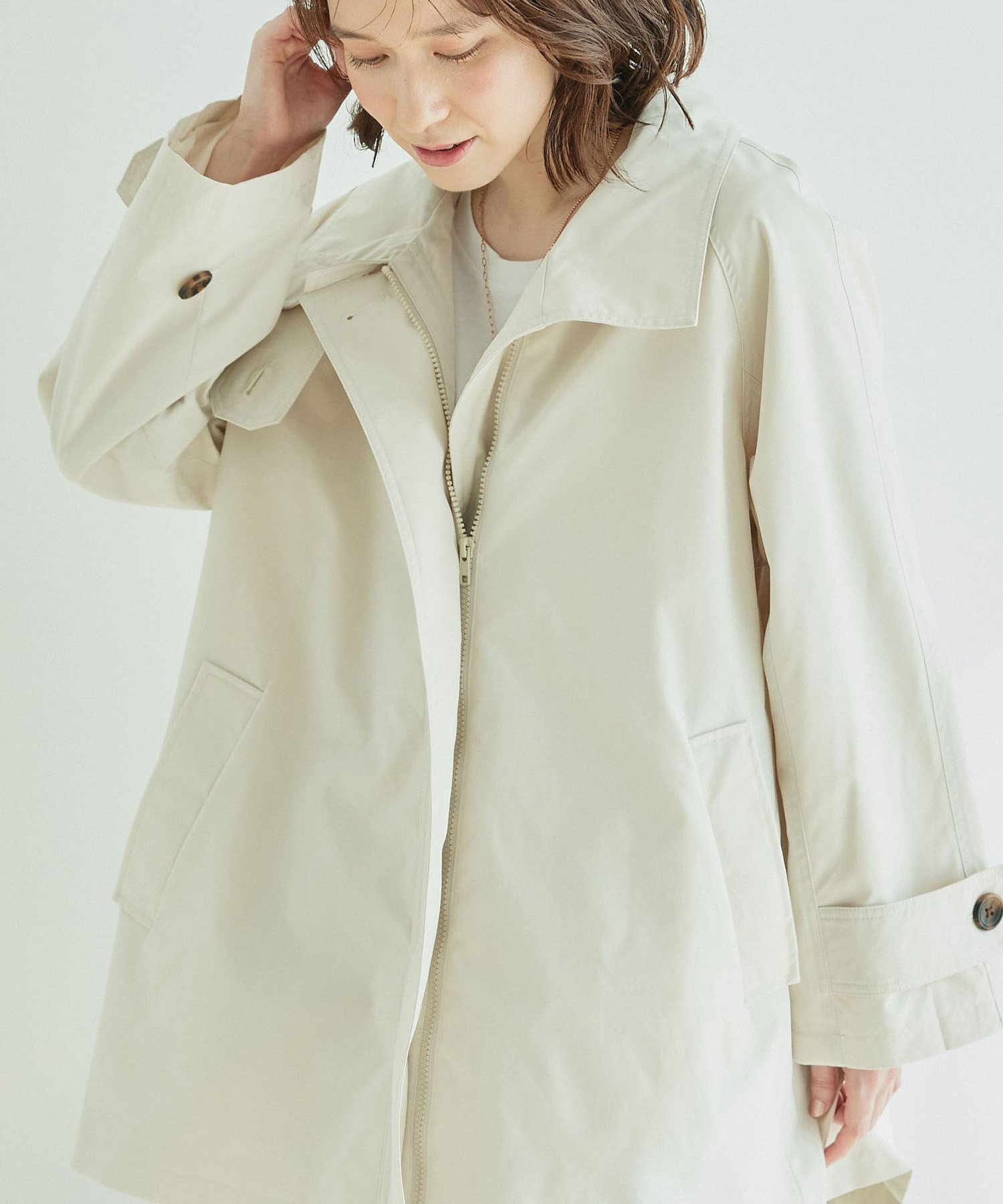 【SALE／20%OFF】JAYRO ポリエステルAラインスタンドコート ジャイロ ジャケット・アウター ステンカラーコート ホワイト ベージュ【送料無料】