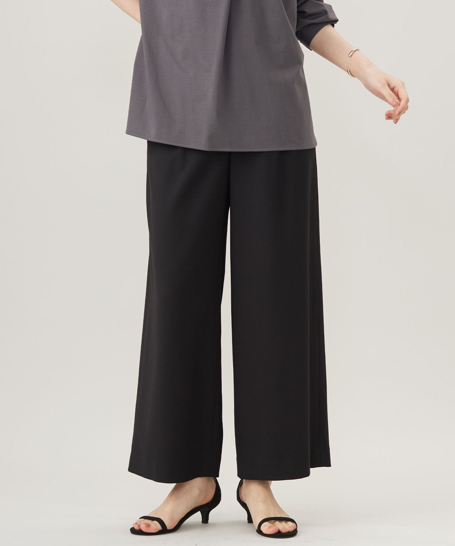 J.PRESS LADIES L 【洗える】T/Rウォッシャブルギャバ ワイド パンツ ジェイプレス パンツ その他のパンツ ブラック ブラウン グレー