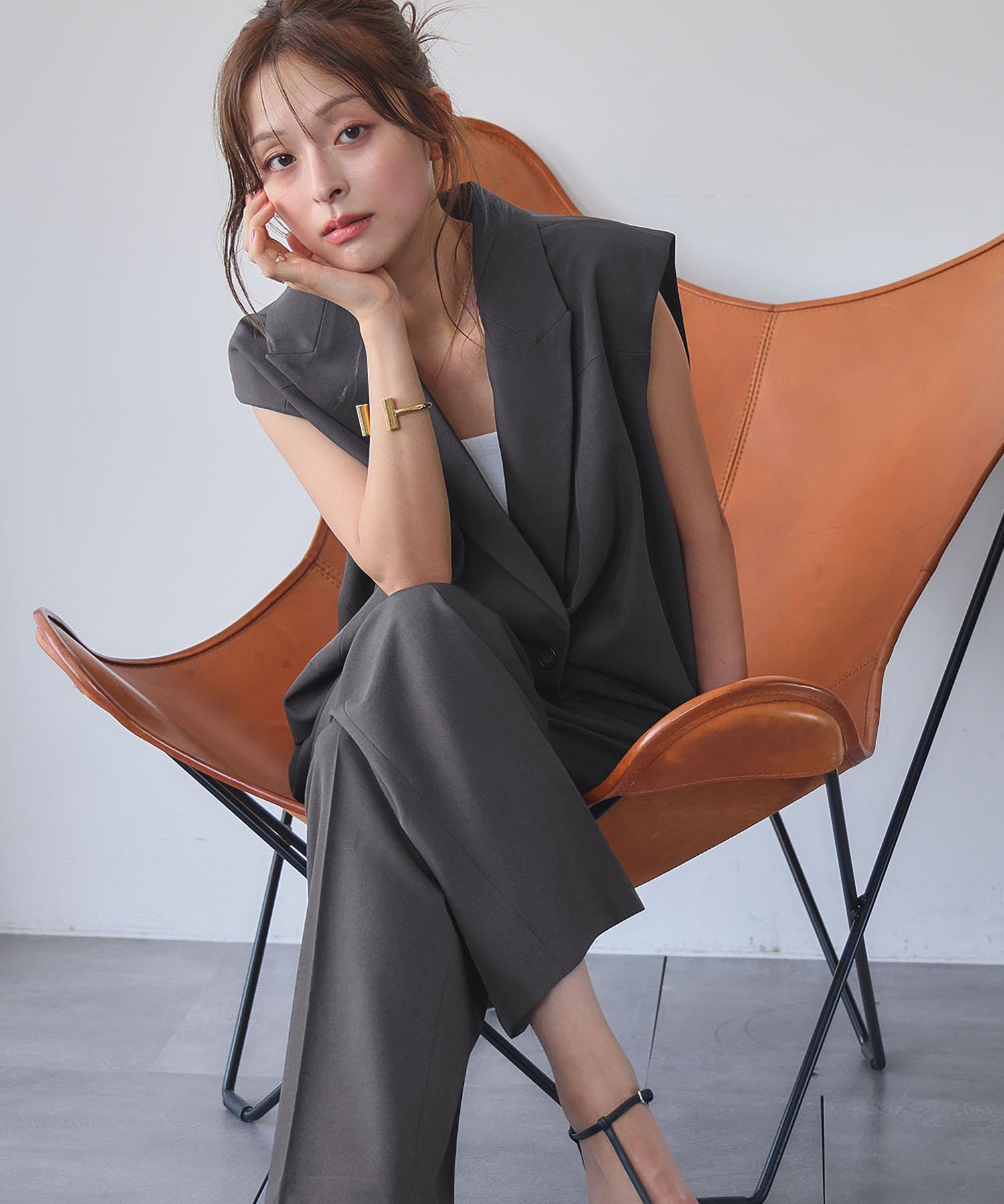 ELFRANK セットアップ テーラードベスト ジレ ワイドパンツ 2点セット 上下セット リバーフィールド アンド コー トップス ベスト・ジレ【送料無料】