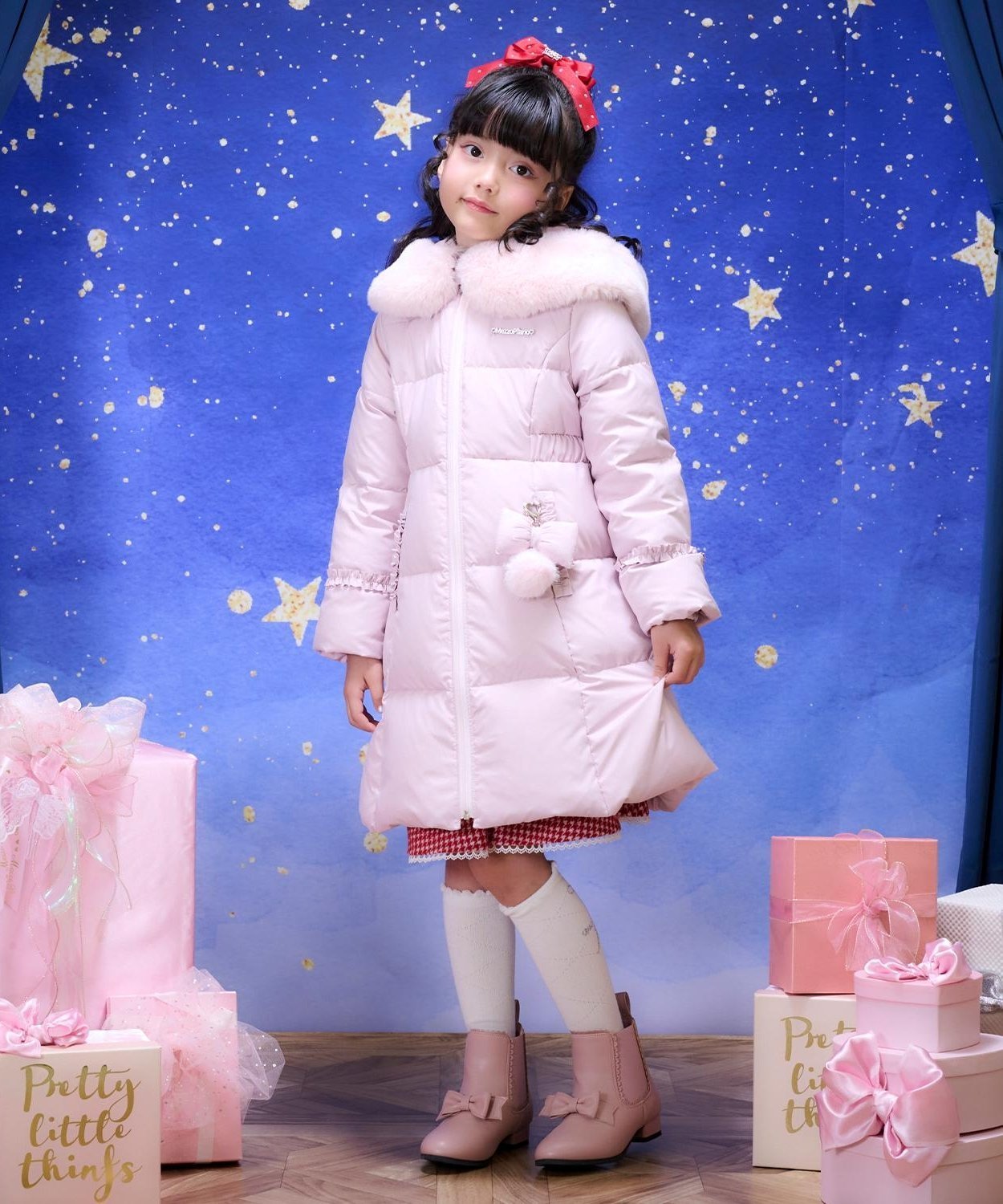 mezzo piano チャームつき ロングダウン ナルミヤオンライン ジャケット・アウター ダウンジャケット・ダウンベスト ピンク パープル【送料無料】