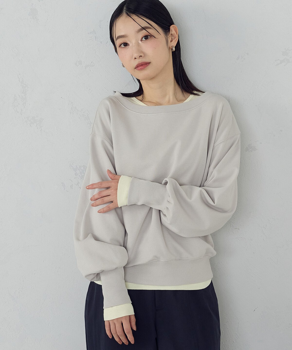 2WAY オフショル裏毛カットソー コムサイズム トップス カットソー・Tシャツ イエロー グレー