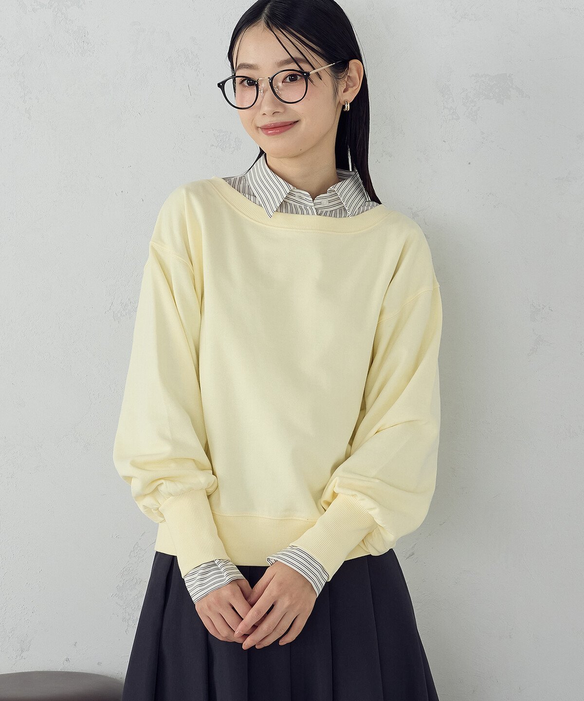 2WAY オフショル裏毛カットソー コムサイズム トップス カットソー・Tシャツ イエロー グレー