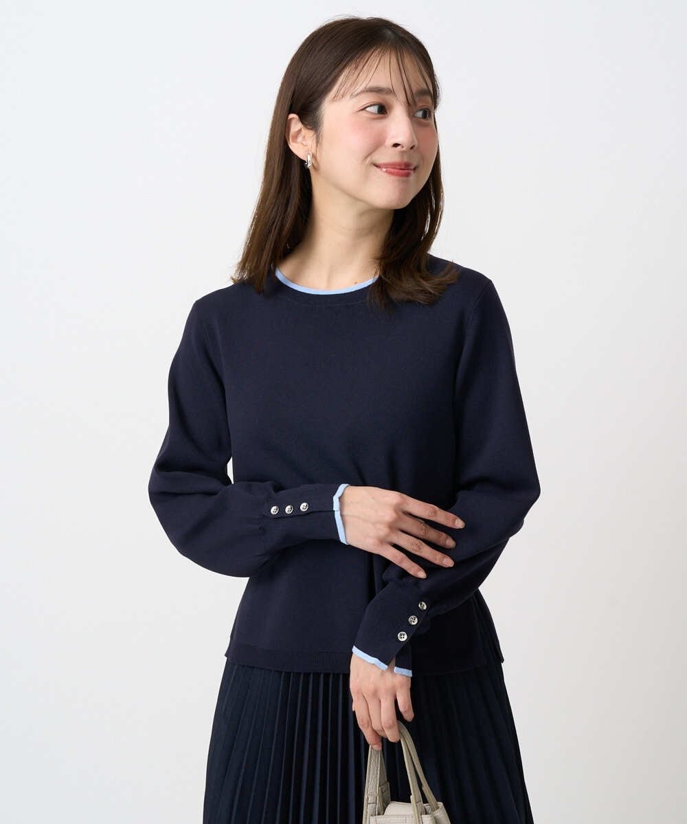 MK MICHEL KLEIN（小さいサイズ） 【小さいサイズ】配色デザインニット/洗える メゾンドゥサンク トップス ニット ホワイト ネイビー ピンク