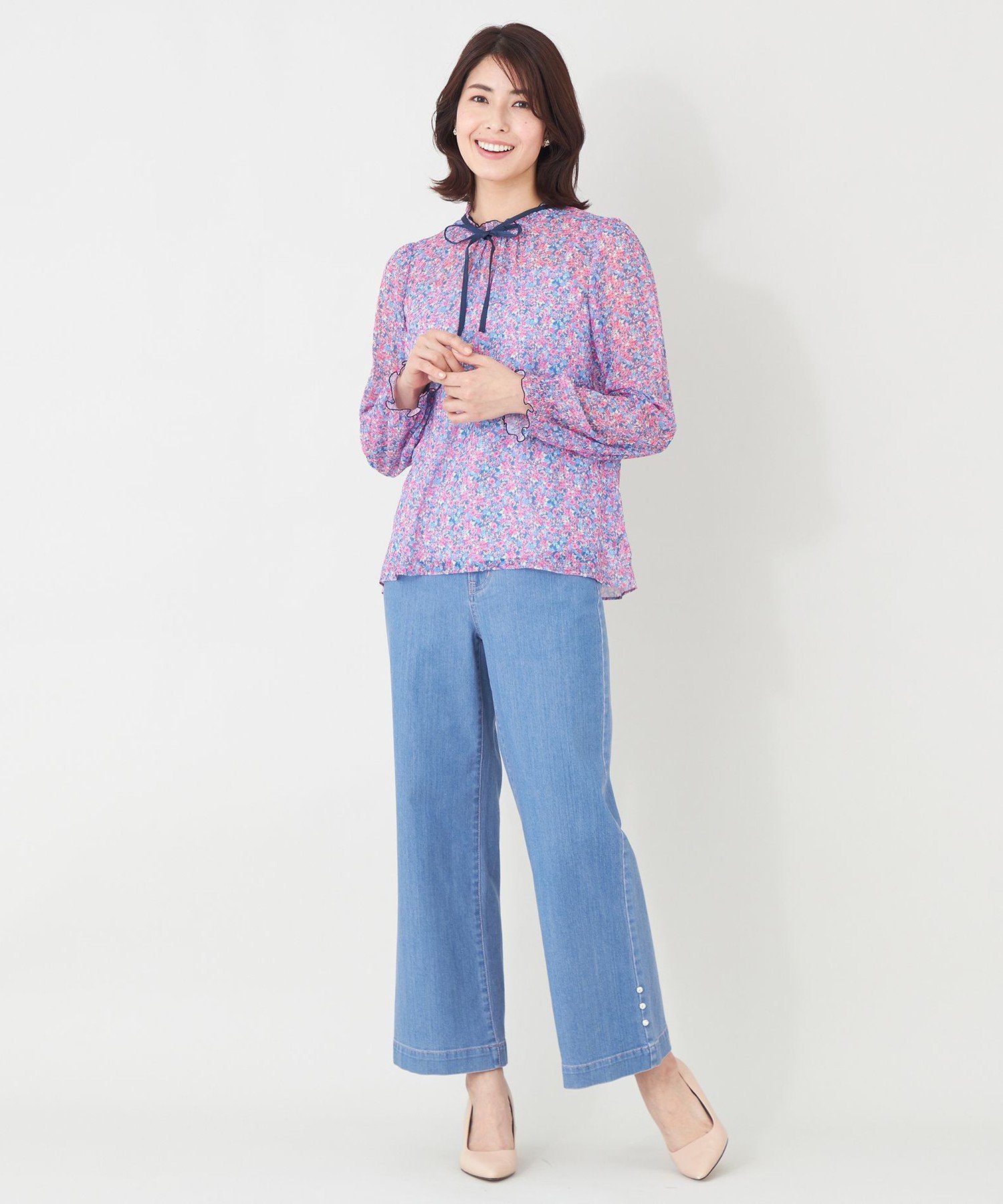 TO BE CHIC 【L】エレガンス ワイドデニム サンヨー エルサイズ パンツ ジーンズ・デニムパンツ ネイビー ブルー