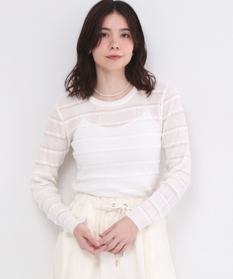 【SALE／60%OFF】OPAQUE.CLIP シアーボーダーリブニット【洗濯機OK】 オペークドットクリップ トップス ニット ブラック ブルー ホワイト