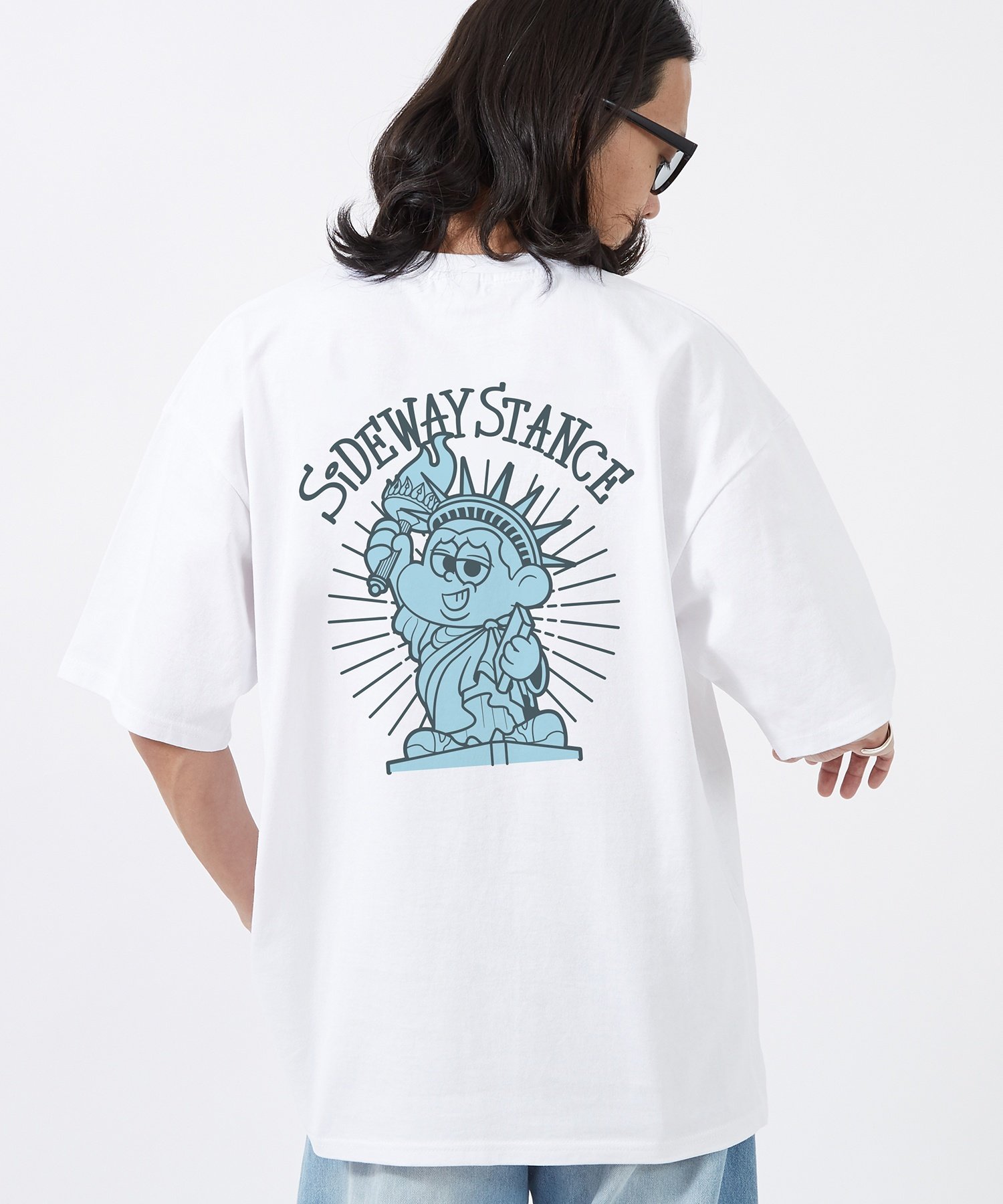 SIDEWAY STANCE SIDEWAY STANCE サイドウェイスタンス 自由の女神 半袖Tシャツ インプローブス トップス カットソー・Tシャツ ブラック ホワイト