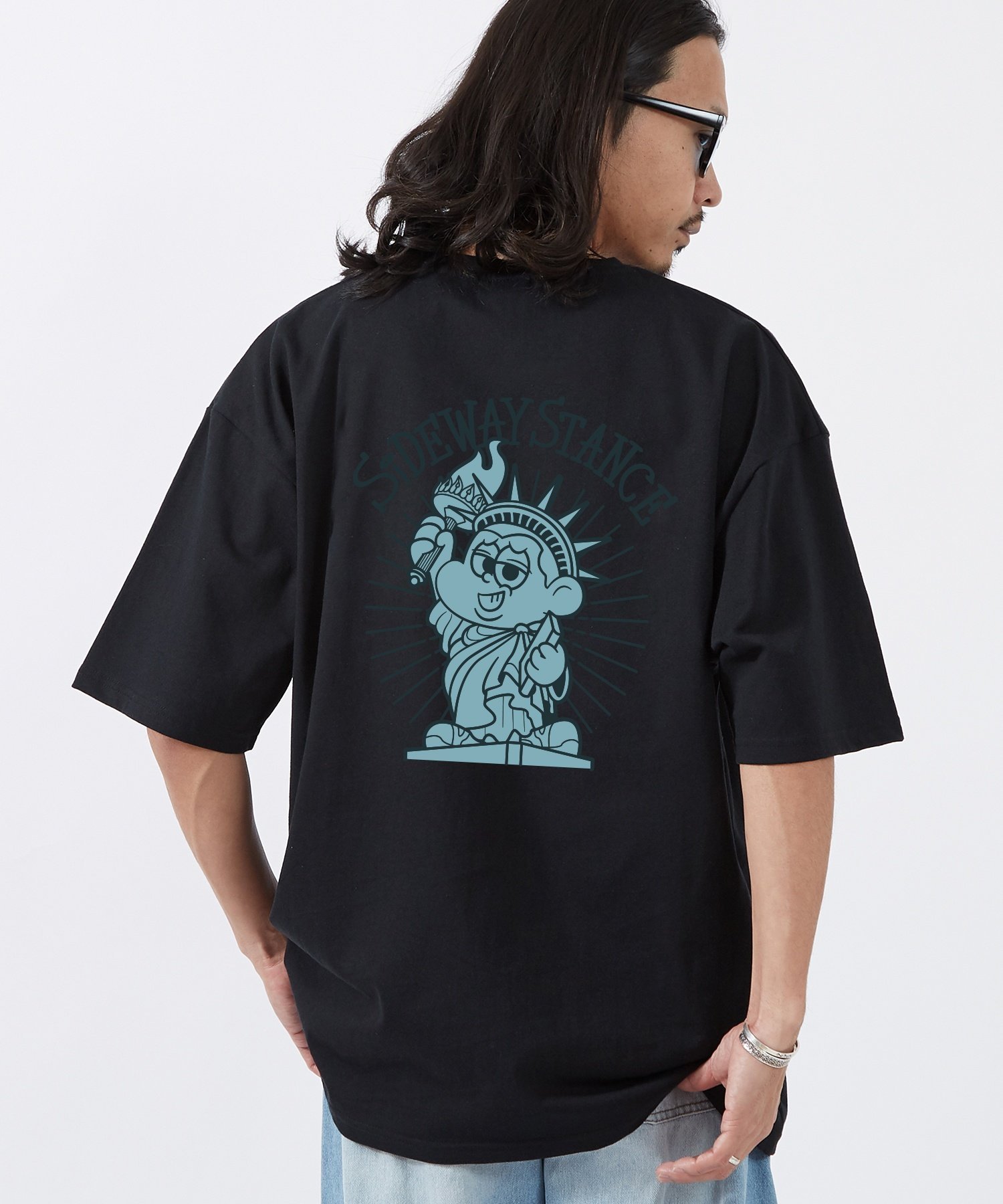 SIDEWAY STANCE SIDEWAY STANCE サイドウェイスタンス 自由の女神 半袖Tシャツ インプローブス トップス カットソー・Tシャツ ブラック ホワイト