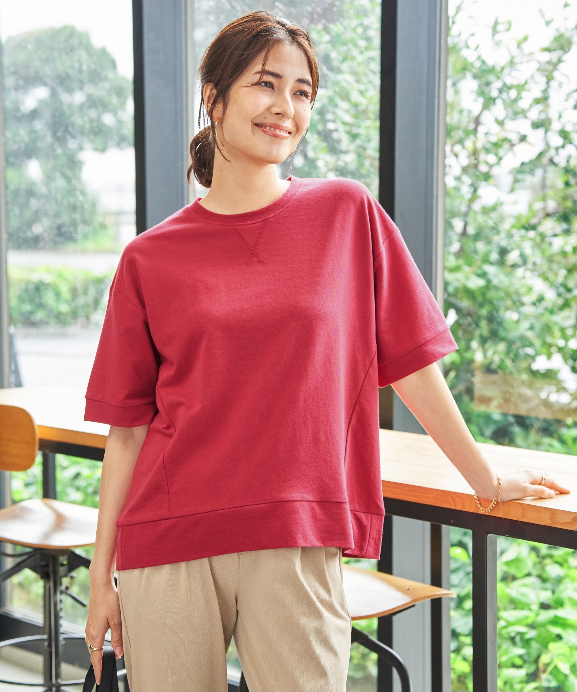 【SALE／40%OFF】ikka 【接触冷感】スウェットライク半袖プルオーバー イッカ トップス カットソー・Tシャツ グリーン レッド ブルー ホワイト グレー
