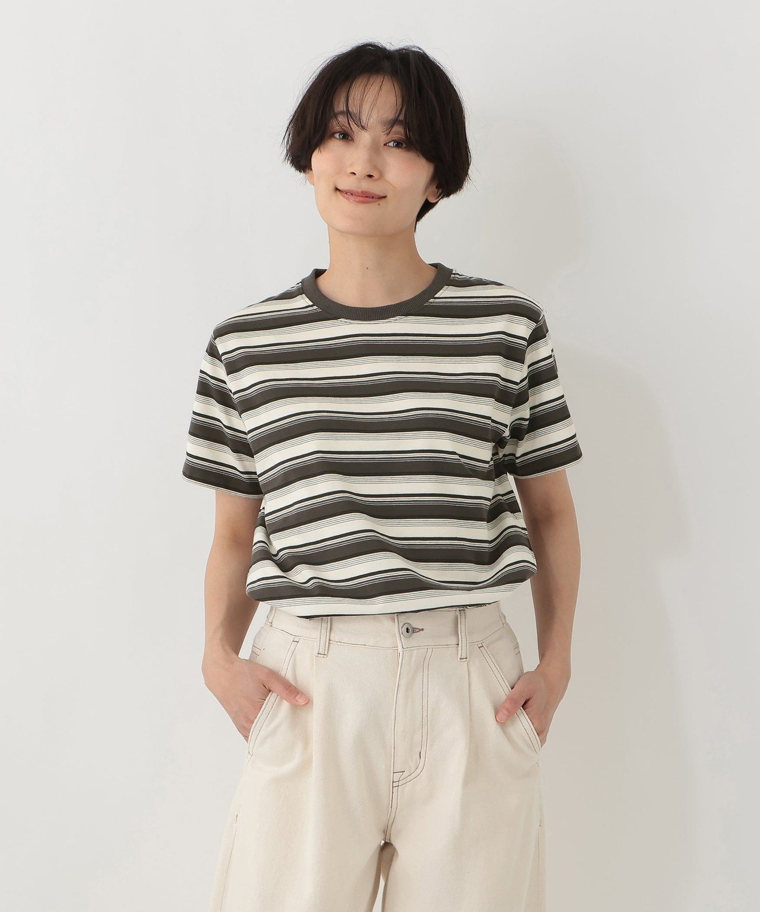 【SALE／47%OFF】Afternoon Tea LIVING マルチボーダープルオーバー アフタヌーンティー・リビング トップス カットソー・Tシャツ ベージュ ホワイト