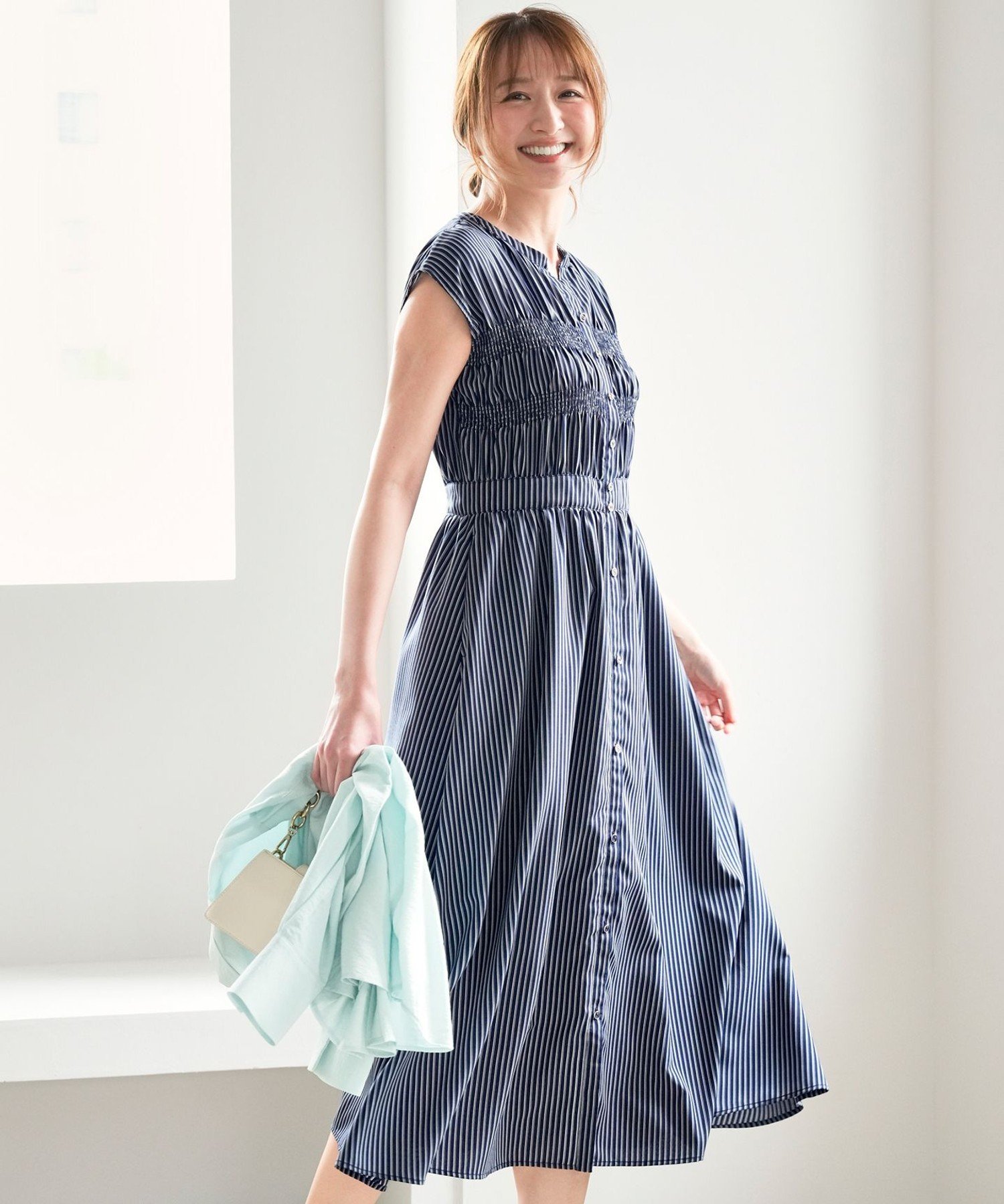 【SALE／30%OFF】ANY SIS L フロントボタンシャーリング ワンピース エニィスィス ワンピース・ドレス ワンピース ベージュ ピンク ネイビー【送料無料】