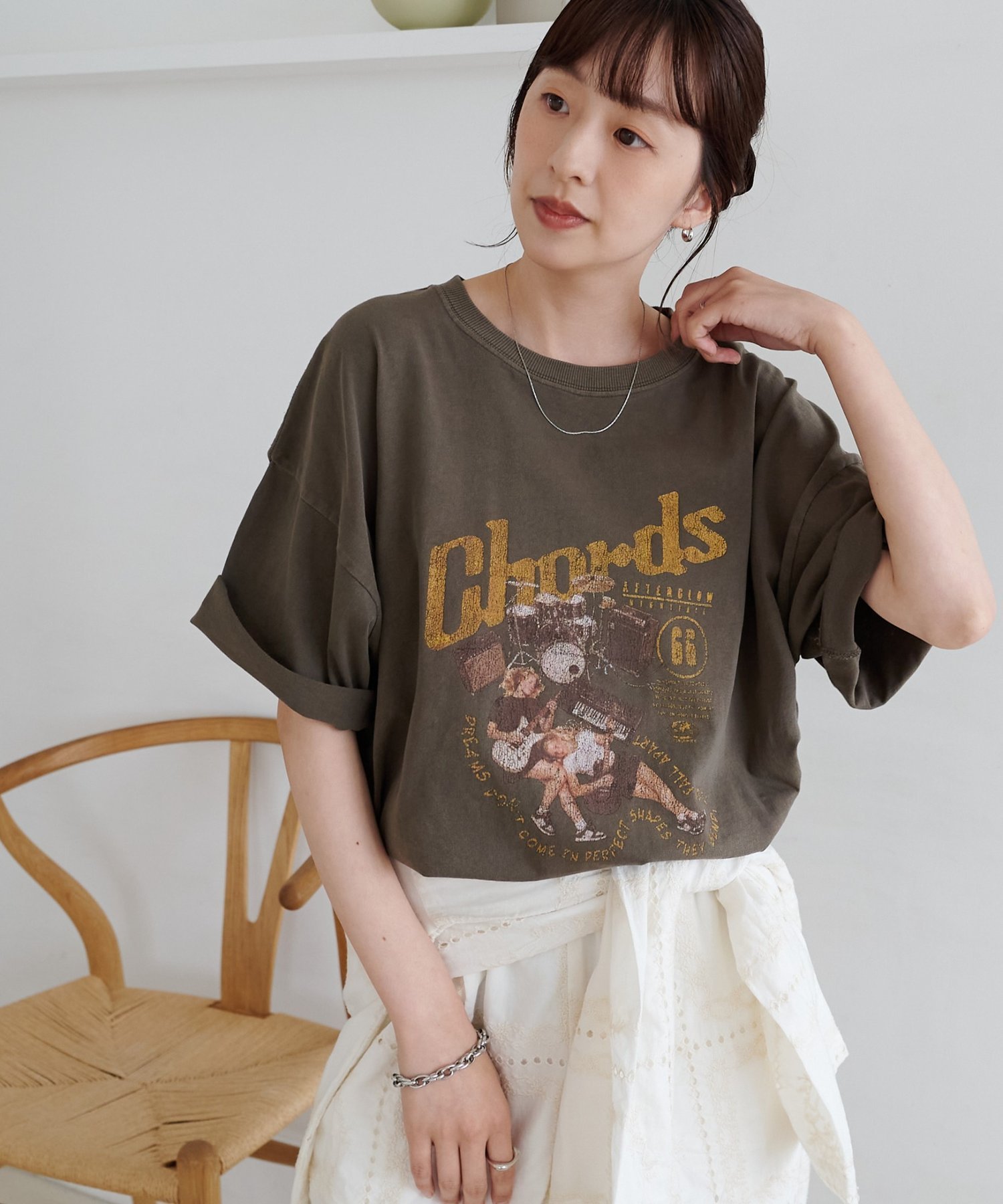 【Enlude】ピグメントアソートバンドTシャツ《ユニセックス》 ディスコート トップス カットソー・Tシャツ グレー ブラウン ホワイト