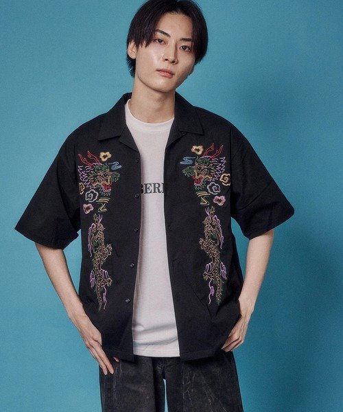SELECT BRANDS YOIDORE/酔いどれ 酔虎と酔龍 SS シャツ(MENS) ジャックローズ トップス シャツ・ブラウス ブラック
