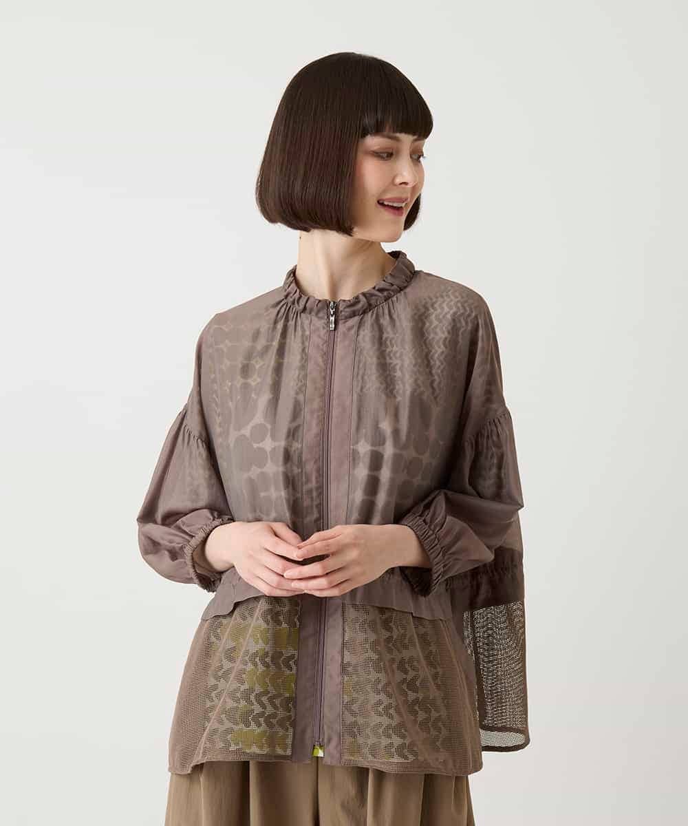 HIROKO BIS メッシュアクセントジップアップブルゾン /洗える ヒロコ ビス ジャケット・アウター その他のジャケット・アウター ブラウン カーキグリーン