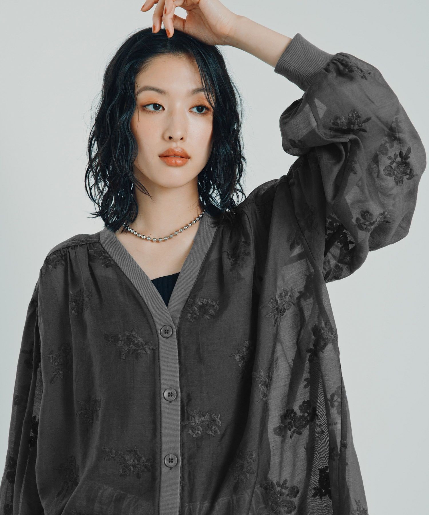 LEPSIM シアー刺繍リブシャツカーディガン レプシィム トップス カーディガン ブラック ベージュ グレー ブラウン【送料無料】