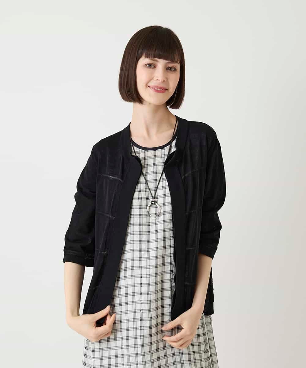 HIROKO BIS（小さいサイズ） 【小さいサイズ】 パターン切り替えニットカーディガン メゾンドゥサンク トップス カーディガン ブラック ブルー ホワイト【送料無料】