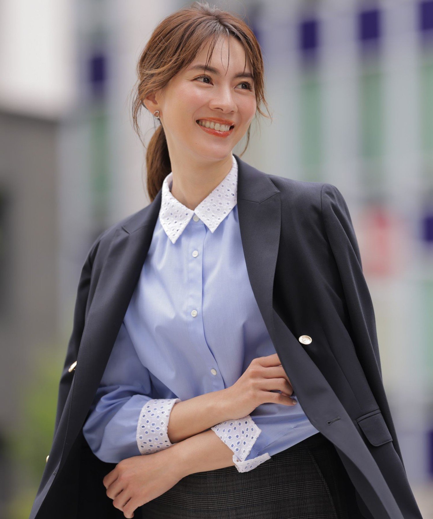 J.PRESS LADIES L T/W ギャバ ダブル ジャケット ジェイプレス ジャケット・アウター テーラードジャケット・ブレザー ネイビー ブラウン