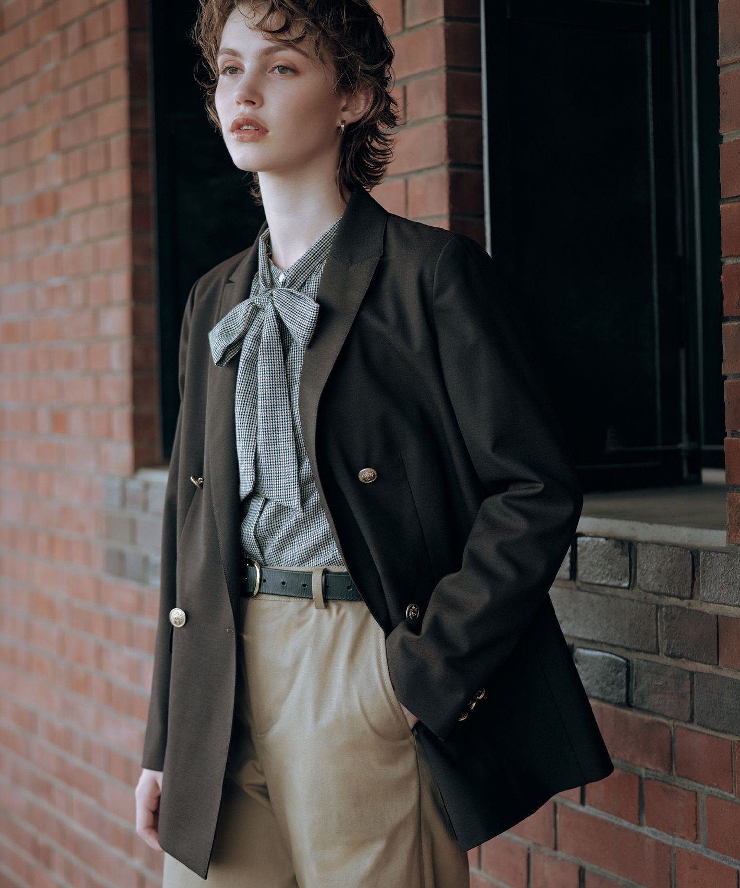 J.PRESS LADIES L T/W ギャバ ダブル ジャケット ジェイプレス ジャケット・アウター テーラードジャケット・ブレザー ネイビー ブラウン