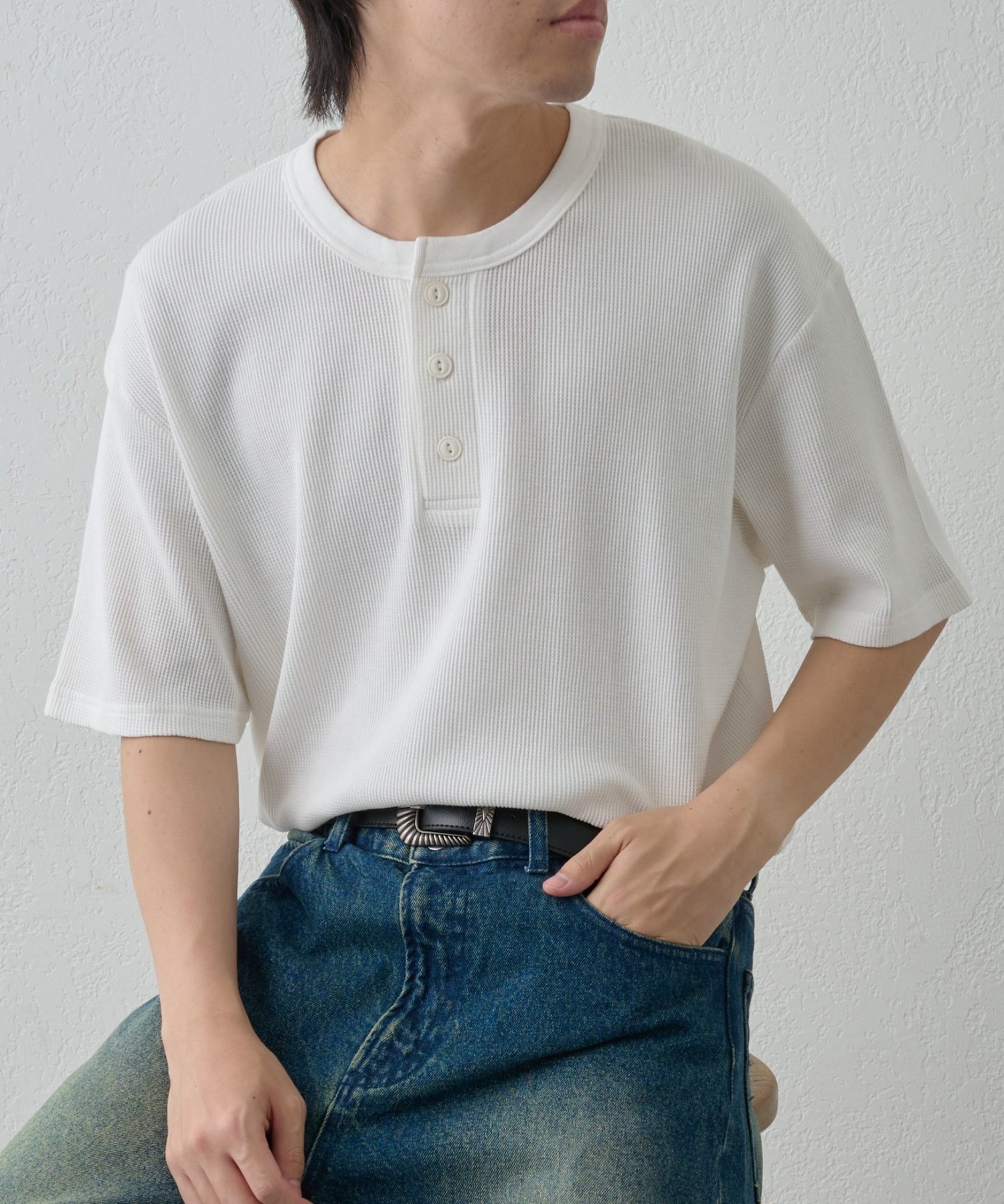 【paradigm】ガス焼きワッフルヘンリーネックT コロニー トゥーワンスリーナイン トップス カットソー・Tシャツ グレー ホワイト ブラック