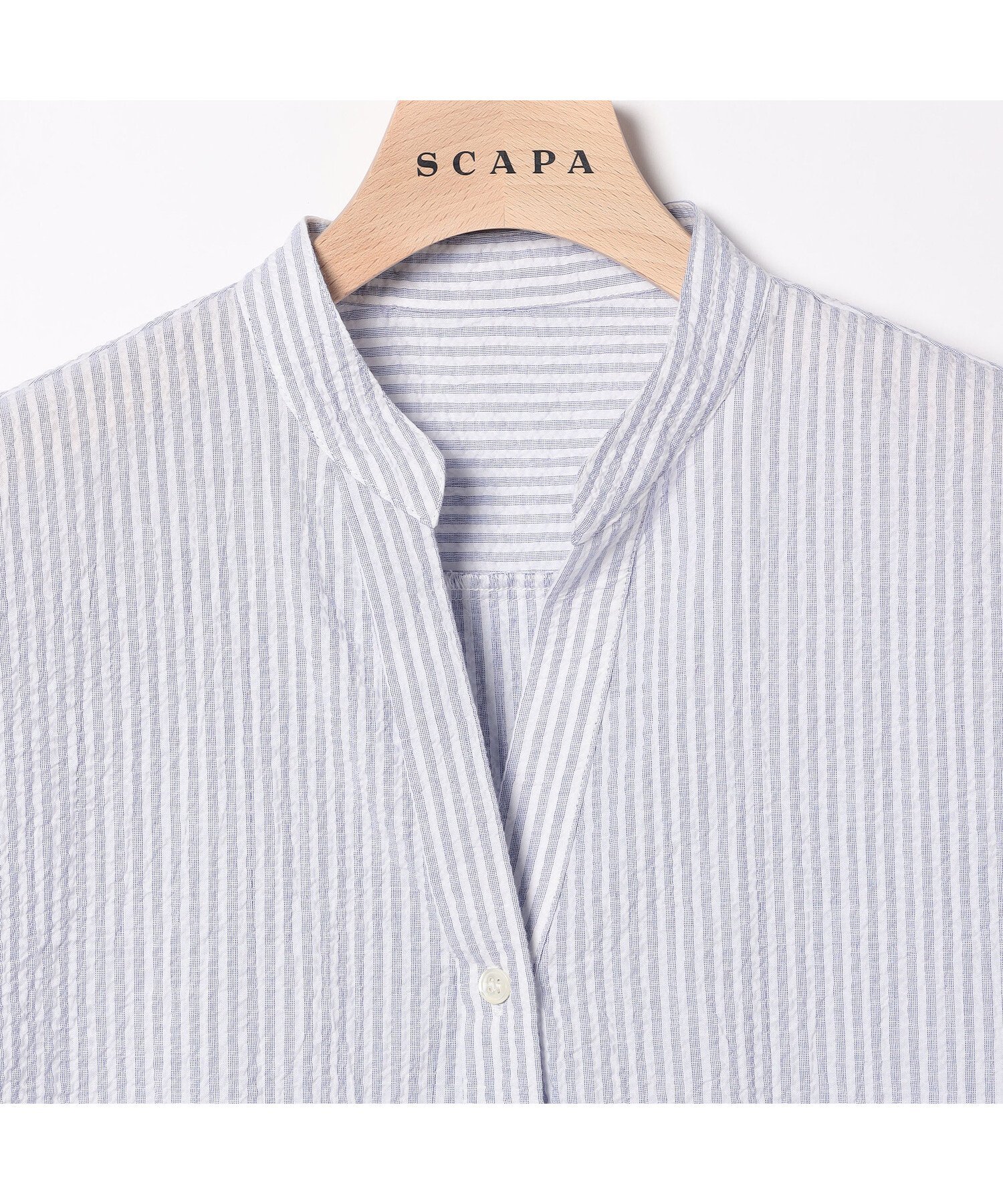 SCAPA サッカーストライプフレンチスリーブブラウス スキャパ トップス シャツ・ブラウス