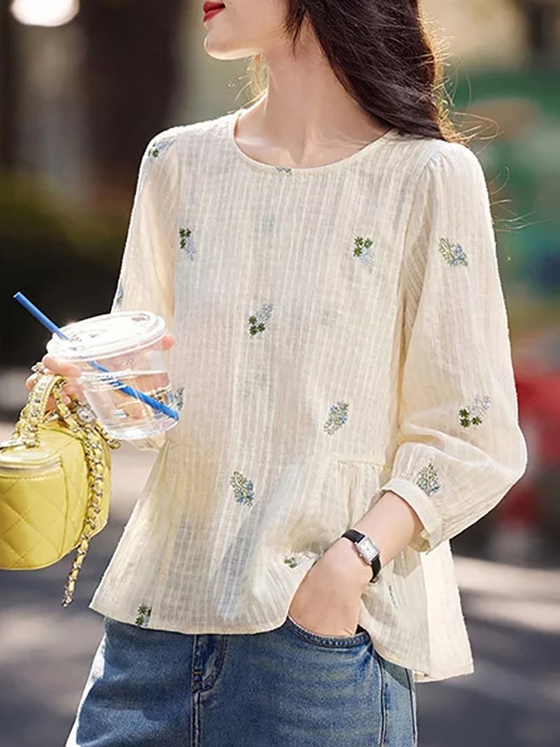 テクスチャーデザイン刺繍ブラウス レディース トップス ドゥー・ベル トップス カットソー・Tシャツ ベージュ