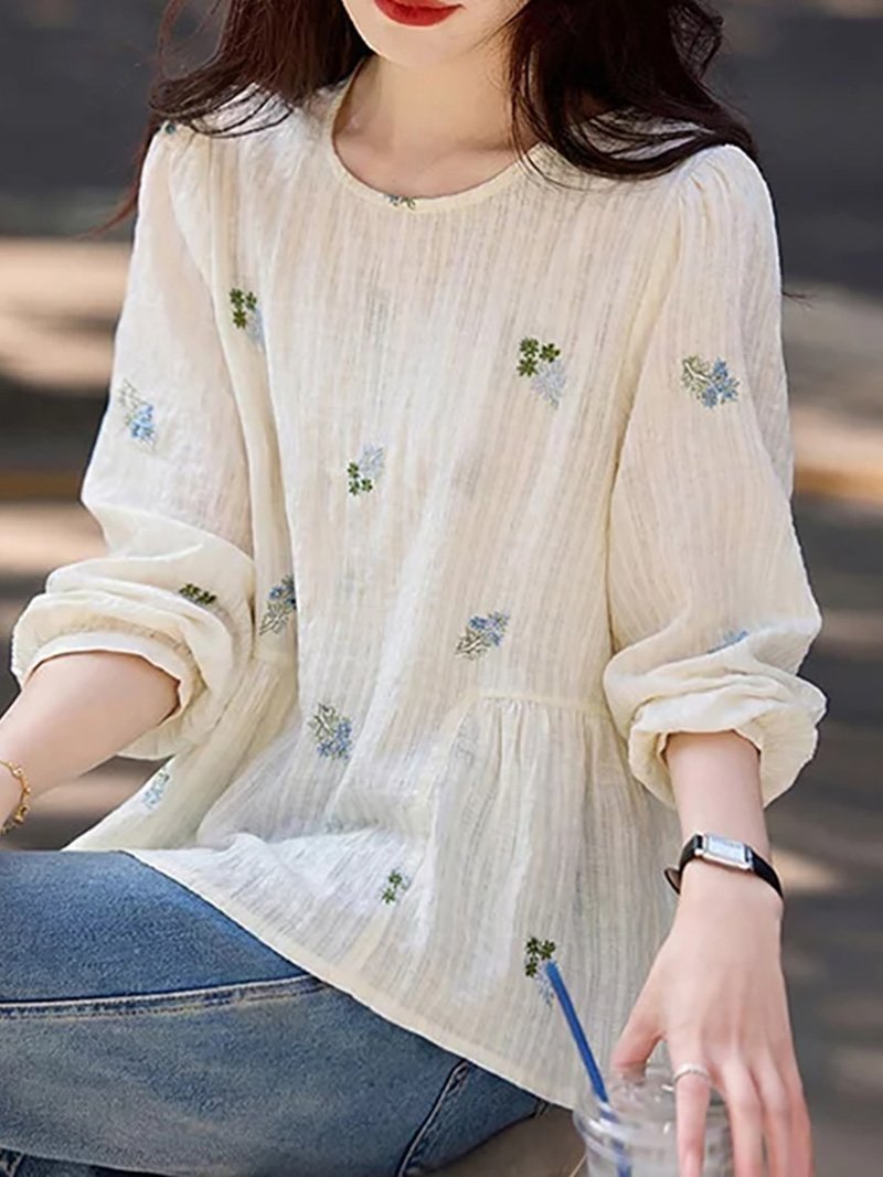 テクスチャーデザイン刺繍ブラウス レディース トップス ドゥー・ベル トップス カットソー・Tシャツ ベージュ