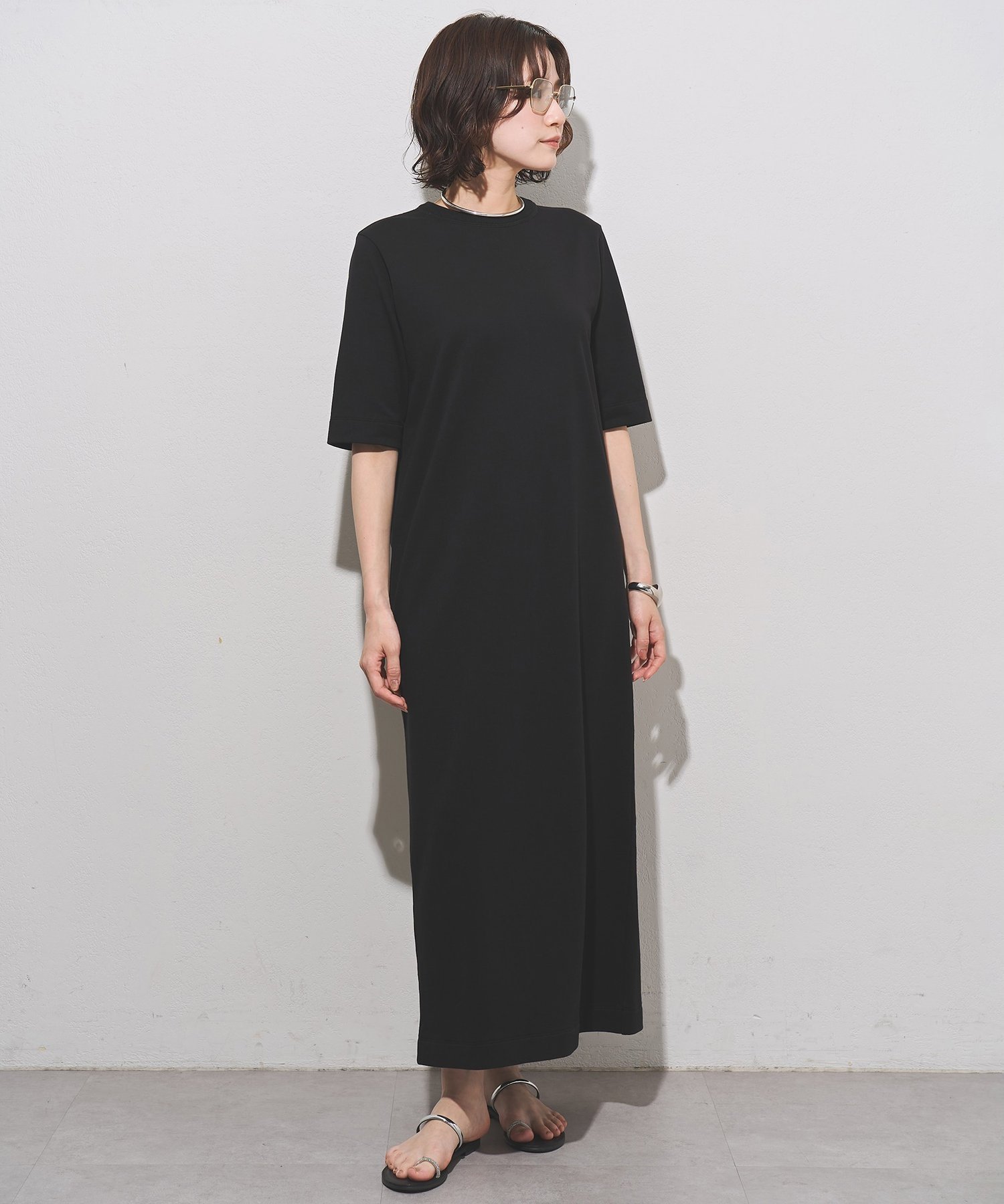 【SALE／50%OFF】Whim Gazette 【Drawing Numbers】フレンチテリーTドレス ウィム ガゼット ワンピース・ドレス その他のワンピース・ドレス ブラック ホワイト【送料無料】