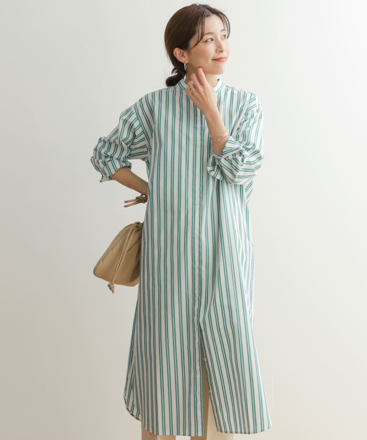 【SALE／30%OFF】DOORS コットンストライプワンピース アーバンリサーチドアーズ ワンピース・ドレス ワンピース グリーン ネイビー【送料無料】のサムネイル