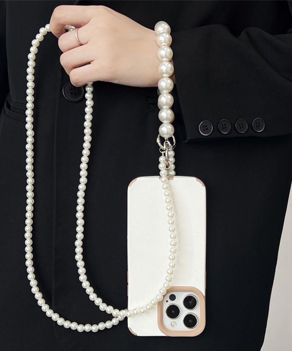 【SALE/40%OFF】miniministore スマホ ショルダー パールストラップ人気 ミニミニストア ファッション雑貨 チャーム・キーチェーン ホワイト