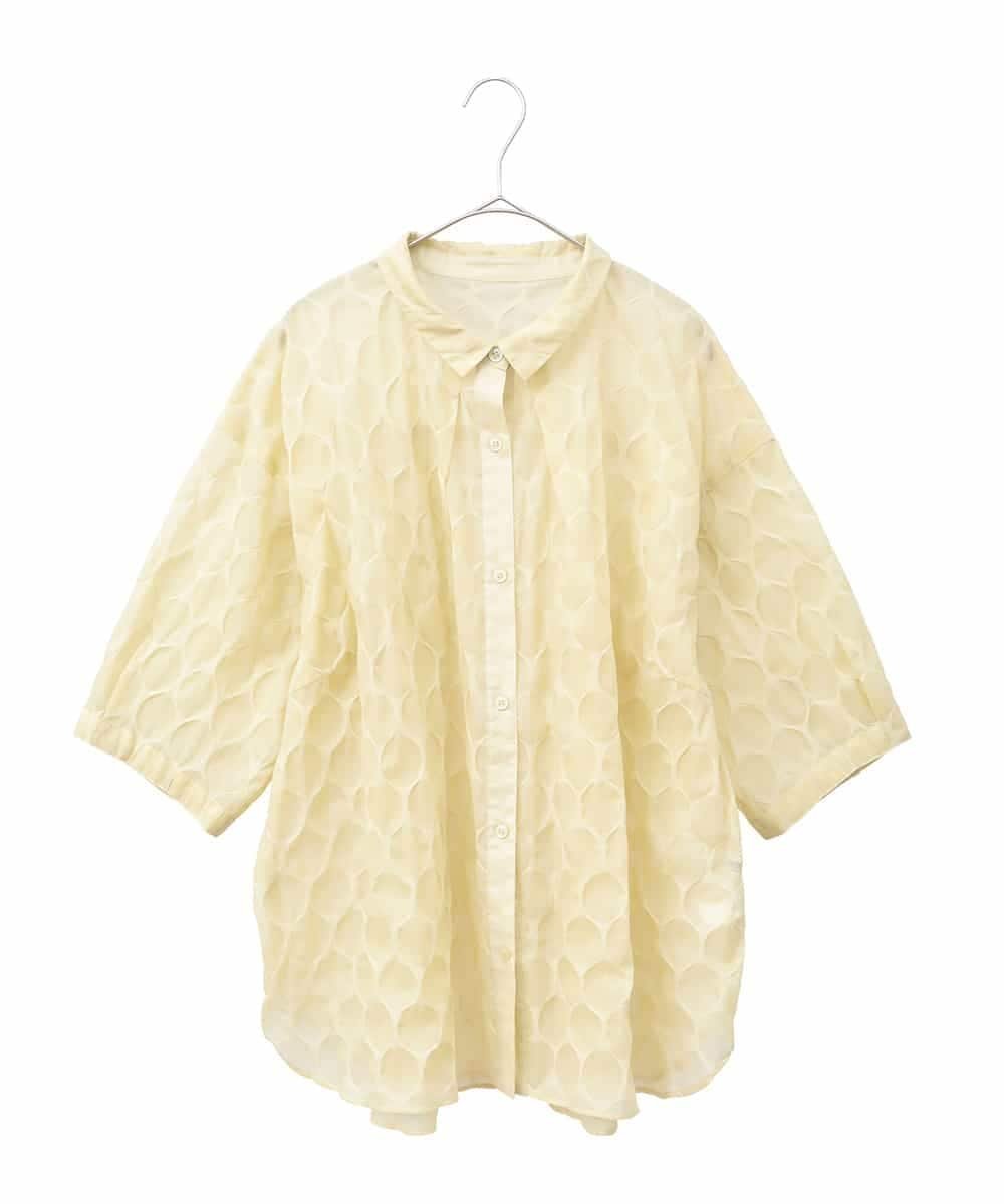 HIROKO BIS GRANDE 【大きいサイズ】ドットシアーショートスリーブシャツ /洗える ヒロコ ビス グランデ トップス シャツ・ブラウス ネイビー ホワイト イエロー