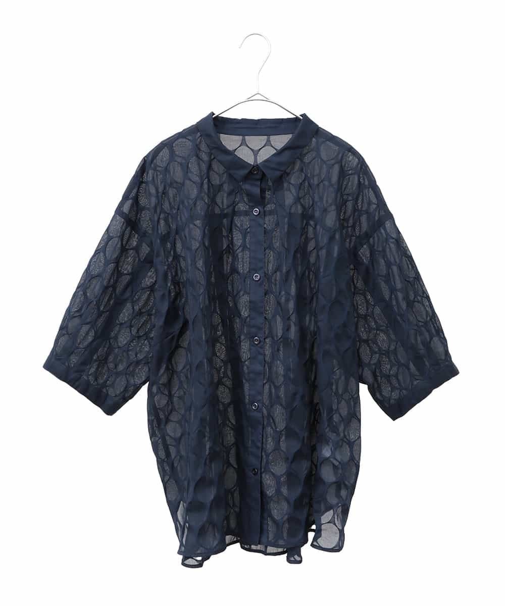 HIROKO BIS GRANDE 【大きいサイズ】ドットシアーショートスリーブシャツ /洗える ヒロコ ビス グランデ トップス シャツ・ブラウス ネイビー ホワイト イエロー