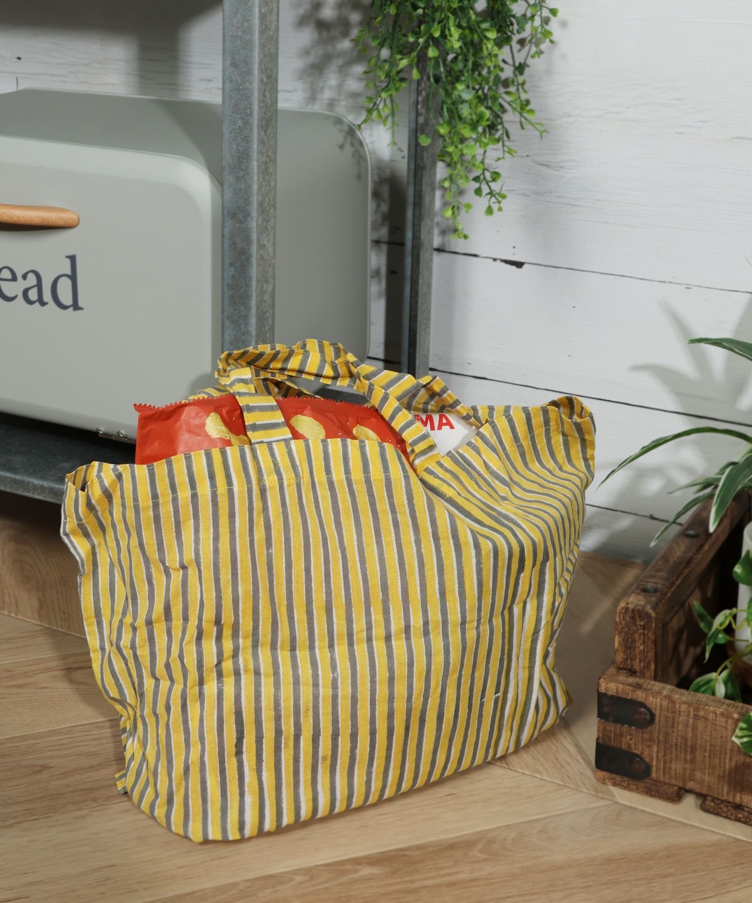 studio CLIP ブロックプリントストライプエコバッグ スタディオクリップ バッグ エコバッグ・サブバッグ ブルー イエローのサムネイル