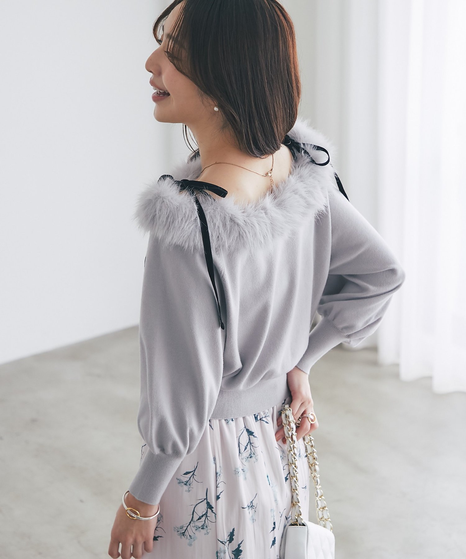 La boutique BonBon 【最強モテニット】アンゴラタッチファー付きニット ラブティックボンボン トップス ニット ベージュ ホワイト【送料無料】のサムネイル