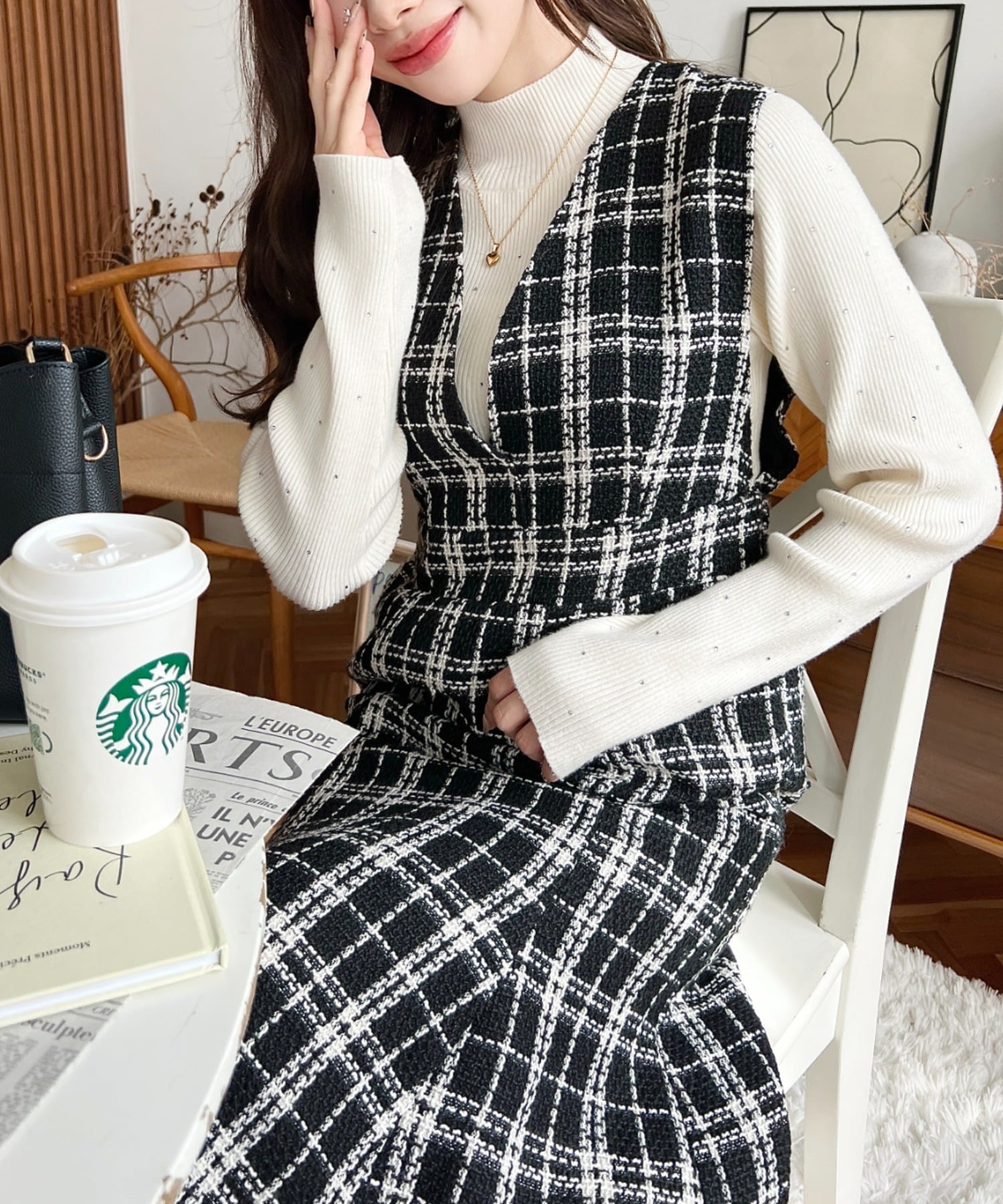 【SALE／63%OFF】moment+ ツイードマーメイドワンピース モーメントプラス ワンピース・ドレス ワンピース ブラック ブラウン stylife-14781474 Rakuten Fashion サンプル画像3