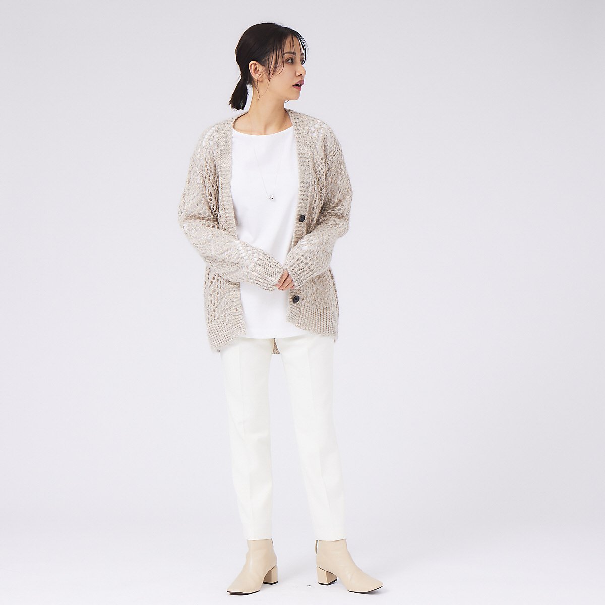 qualite 【WEB限定・8.5分丈】ダブルクロスハイウエストパンツ カリテ パンツ その他のパンツ ブラック ホワイト