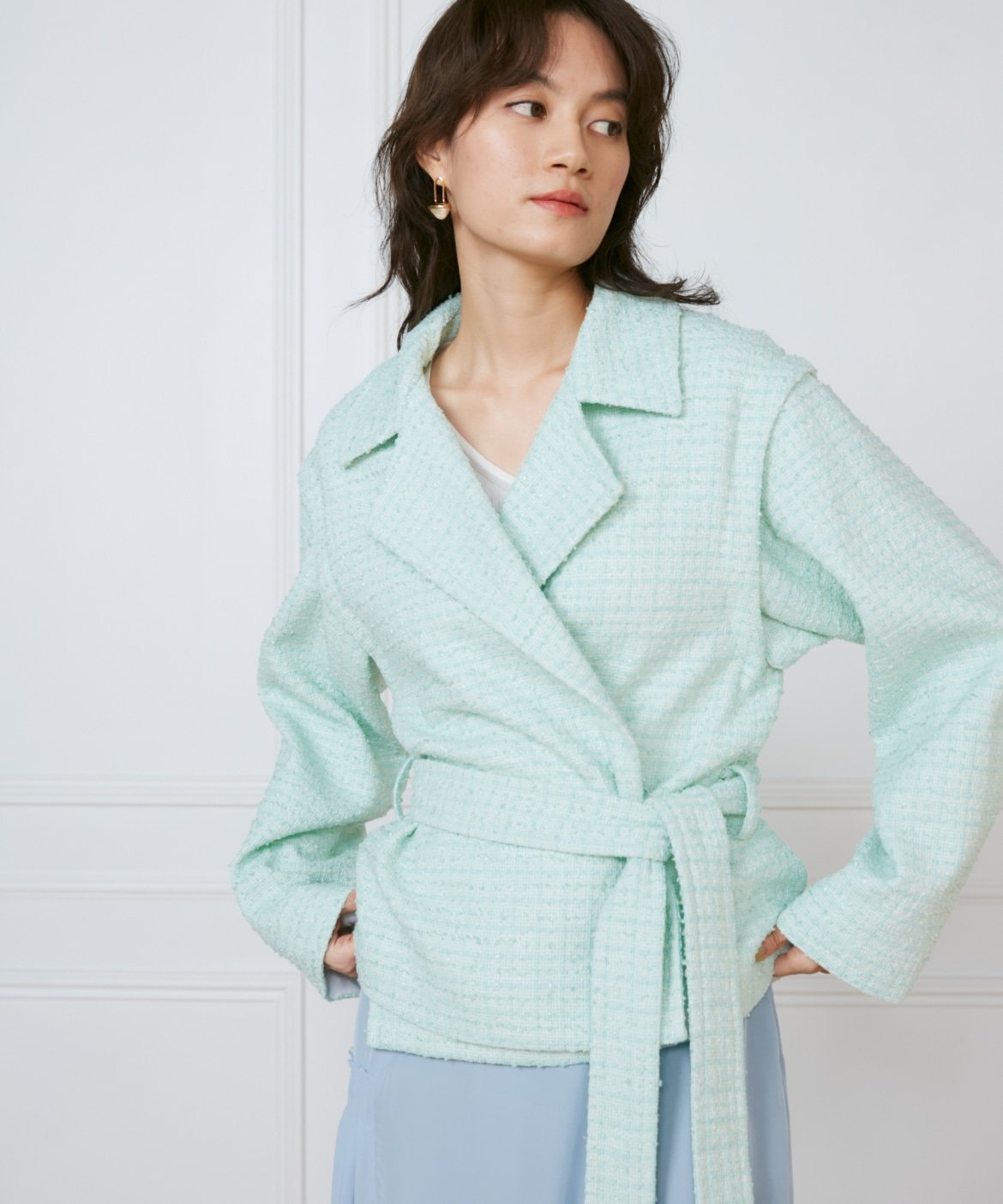 INED 《大きいサイズ》ショートコート《la veille by SUPERIOR CLOSET》 イネド ジャケット・アウター その他のジャケット・アウター グリーン ネイビー