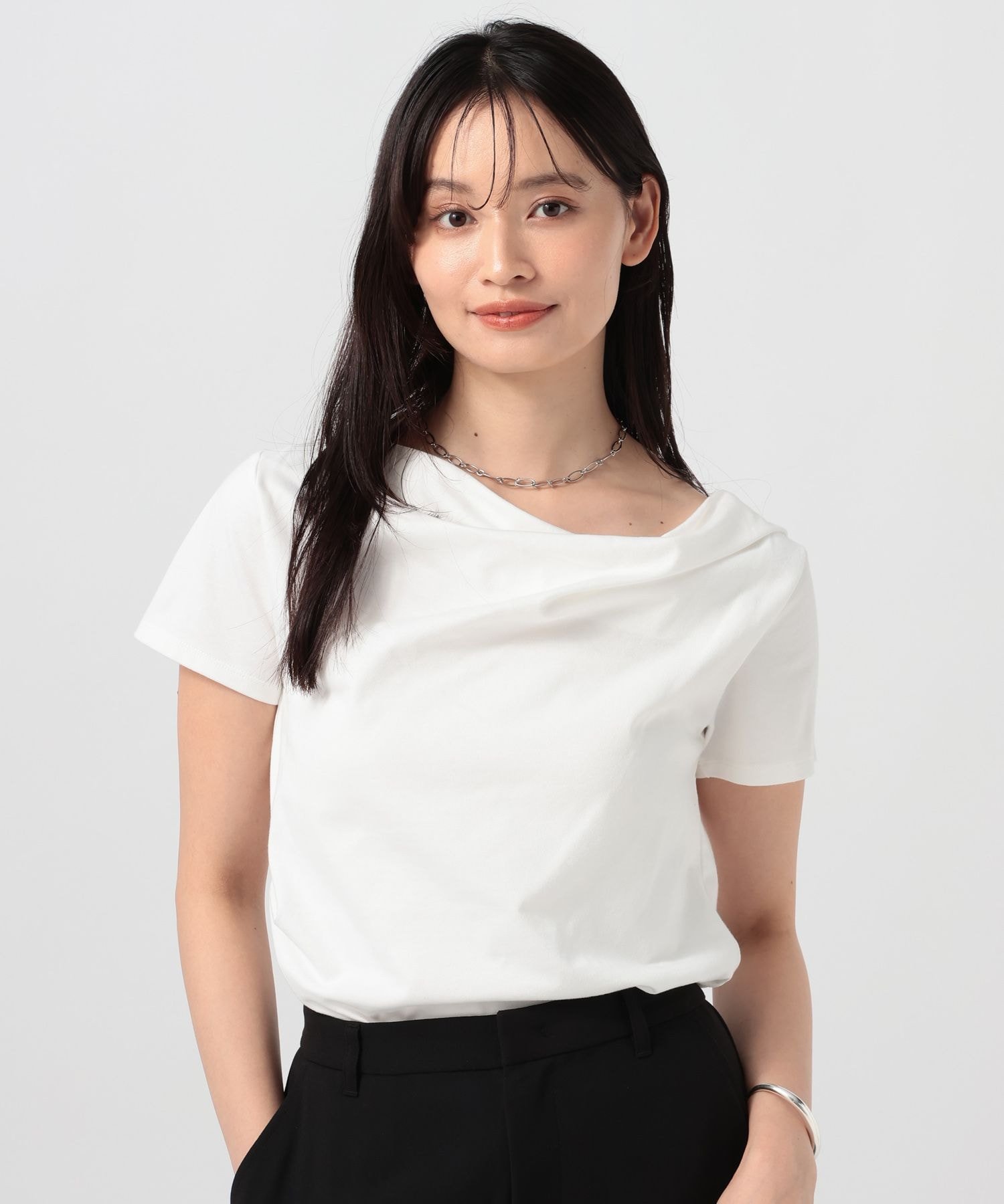 BAYFLOW ≪予約≫[WEB限定]2WAYドレープアシメデザインTEE ベイフロー トップス カットソー・Tシャツ グレー ブラック ブラウン ホワイト【送料無料】