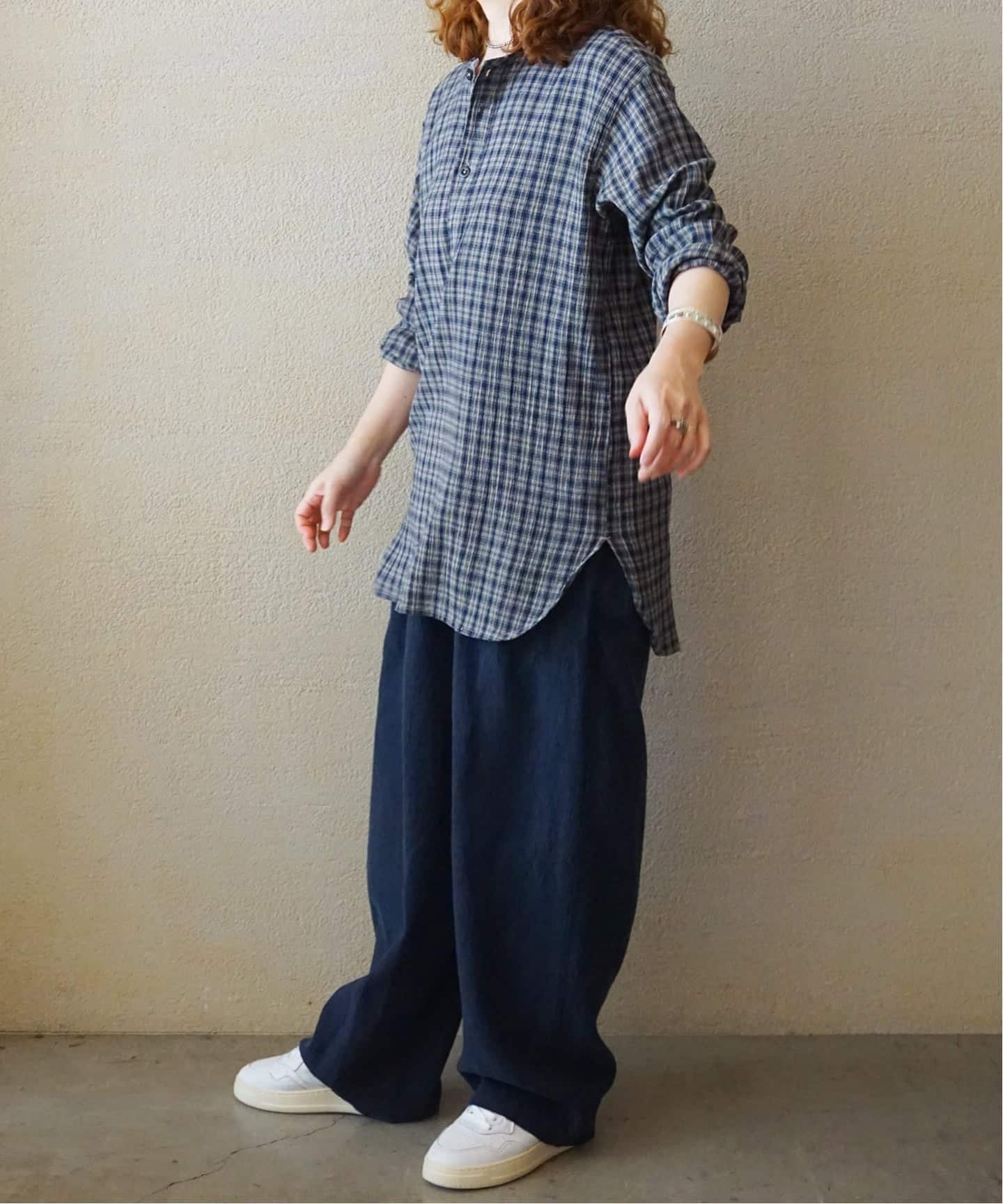 journal standard luxe 【HTS】COTTON CHECK HENRY NECK ジャーナルスタンダード ラックス トップス シャツ・ブラウス グレー