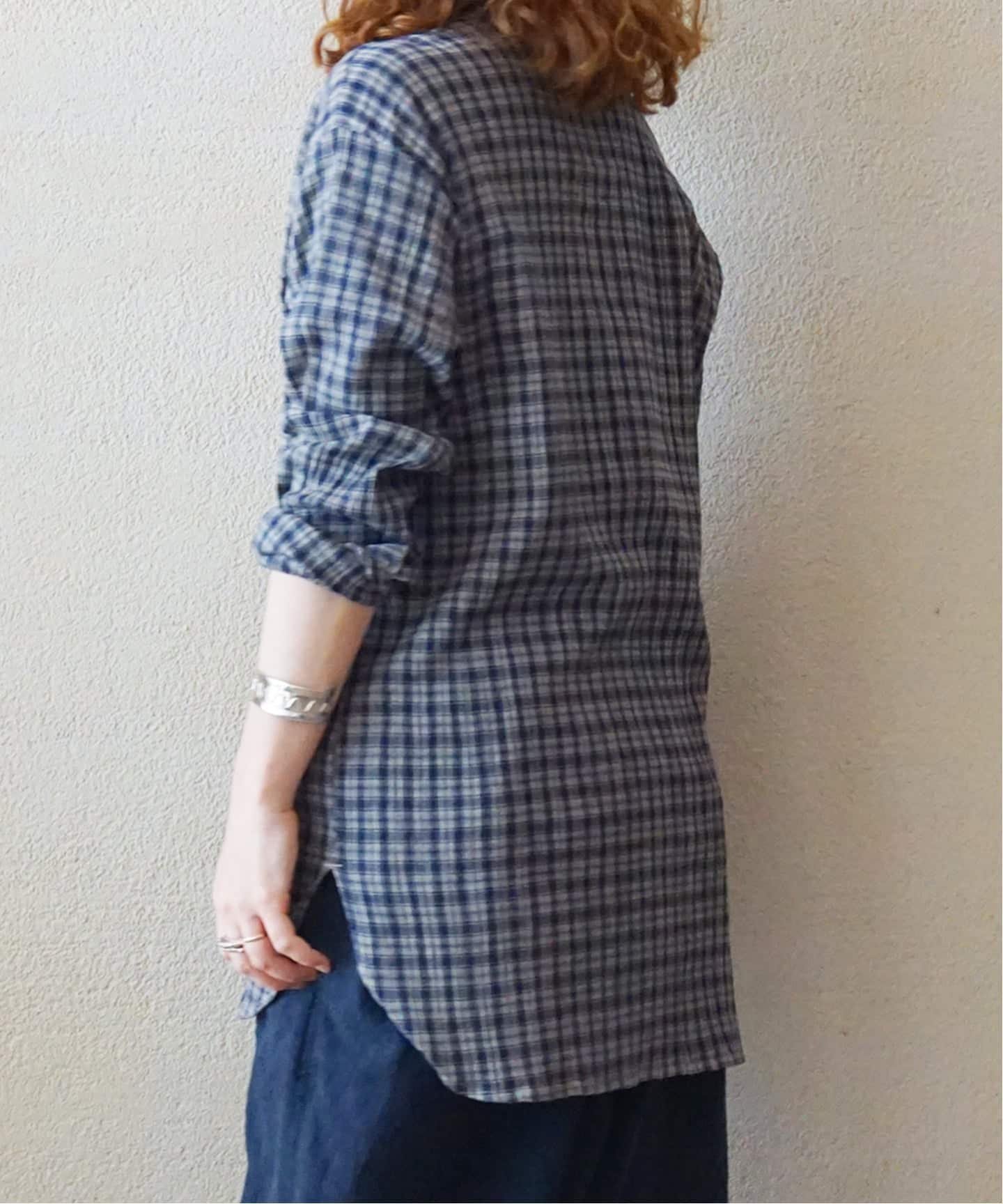 journal standard luxe 【HTS】COTTON CHECK HENRY NECK ジャーナルスタンダード ラックス トップス シャツ・ブラウス グレー