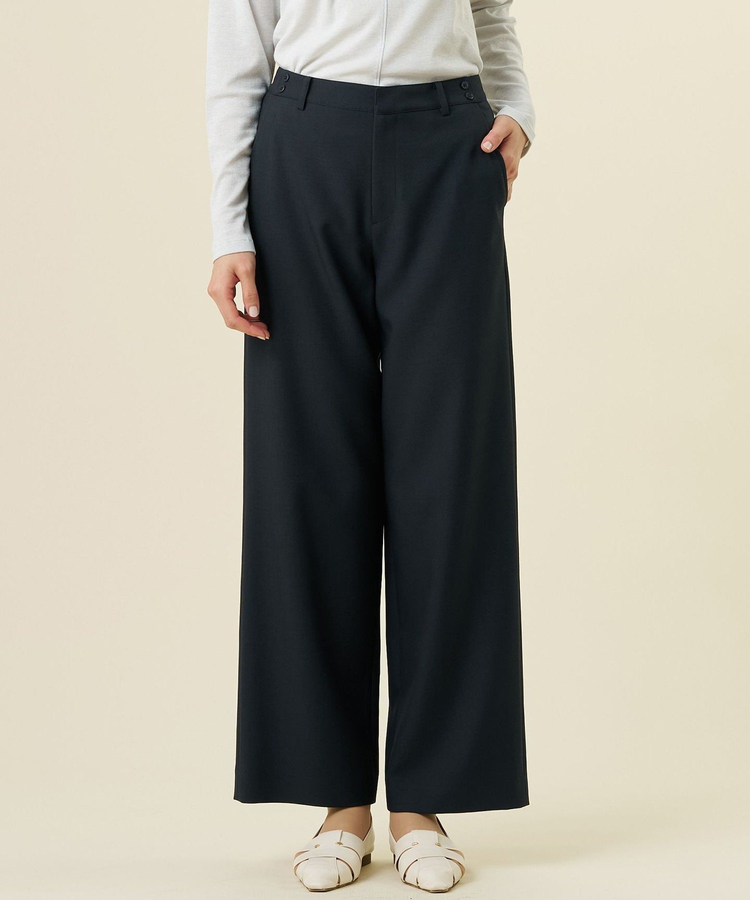 J.PRESS LADIES L MULTI DRY クロス ワイド パンツ ジェイプレス パンツ その他のパンツ ネイビー グレー