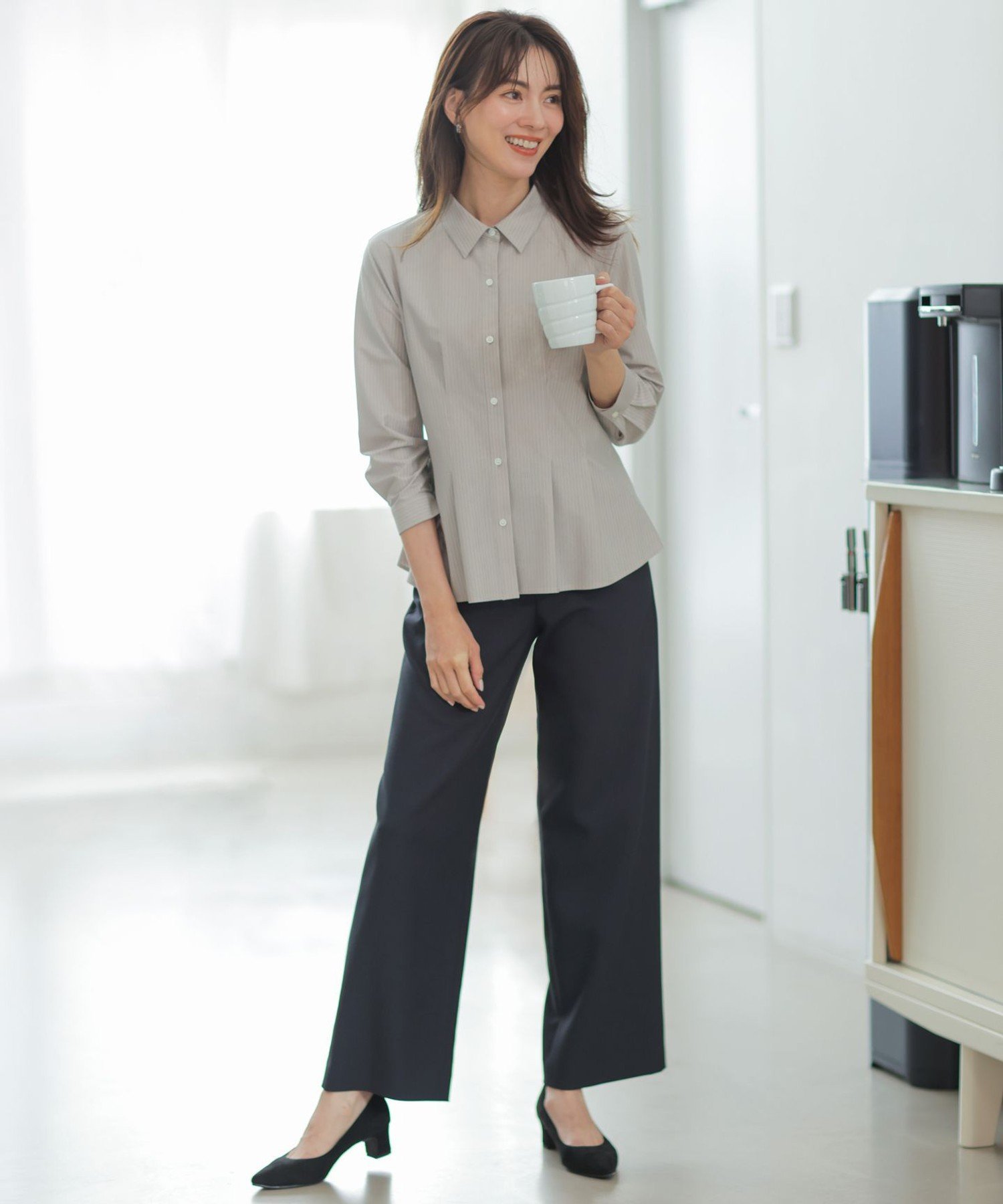 J.PRESS LADIES L MULTI DRY クロス ワイド パンツ ジェイプレス パンツ その他のパンツ ネイビー グレー