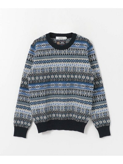 7 Gauge Wool Fair Isle Crewneck Sweater FW05011070: Navy 7 Gauge Wool Fair Isle Crewneck Sweater FW05011070: Navy
