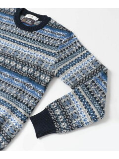7 Gauge Wool Fair Isle Crewneck Sweater FW05011070: Navy 7 Gauge Wool Fair Isle Crewneck Sweater FW05011070: Navy