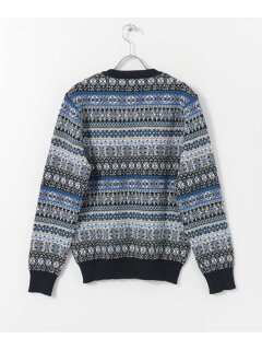 7 Gauge Wool Fair Isle Crewneck Sweater FW05011070: Navy 7 Gauge Wool Fair Isle Crewneck Sweater FW05011070: Navy