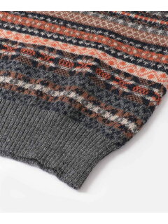 7 Gauge Wool Fair Isle Crewneck Sweater FW05011070: Charcoal 7 Gauge Wool Fair Isle Crewneck Sweater FW05011070: Charcoal
